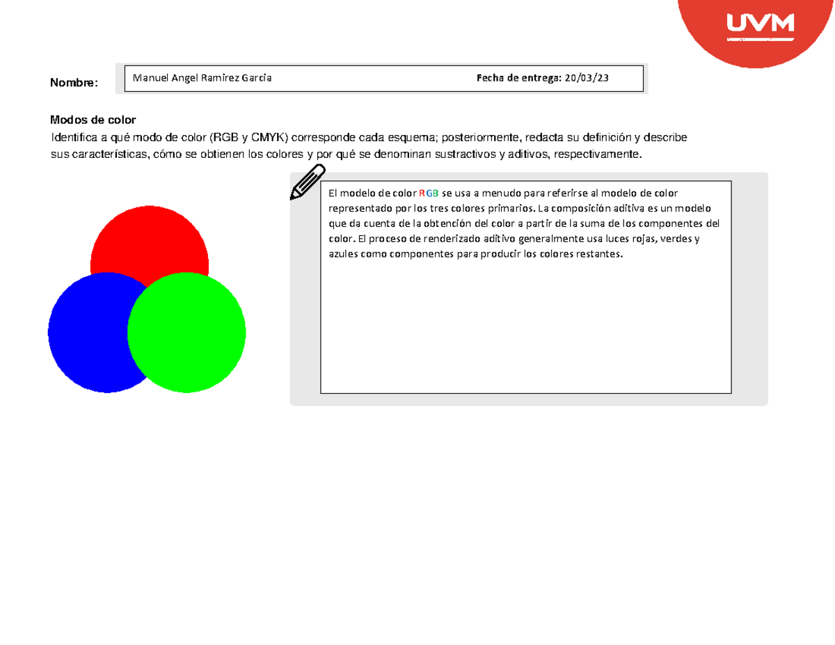 A2 Modos de color - Nombre: Modos de color Identifica a qué modo de ...