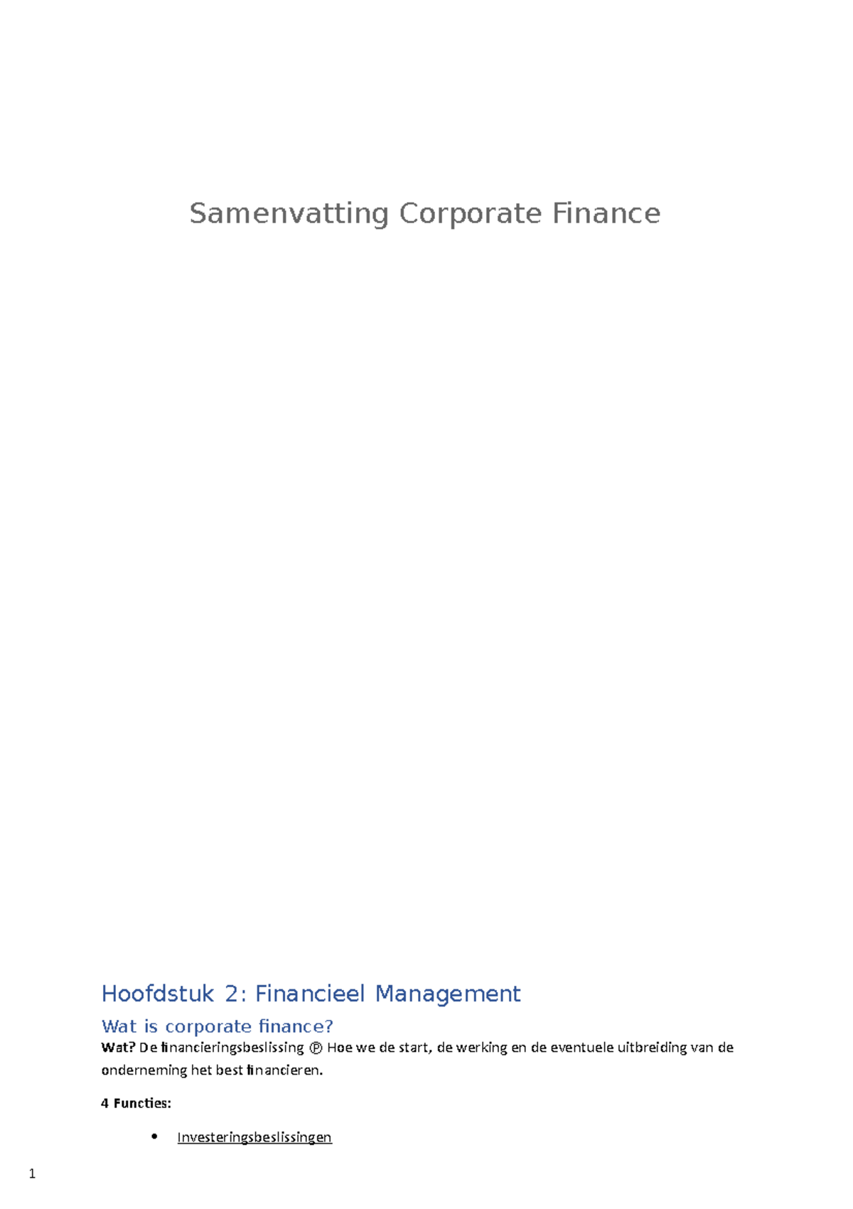 Examen Corporate Finance - Samenvatting Corporate Finance Hoofdstuk 2 ...