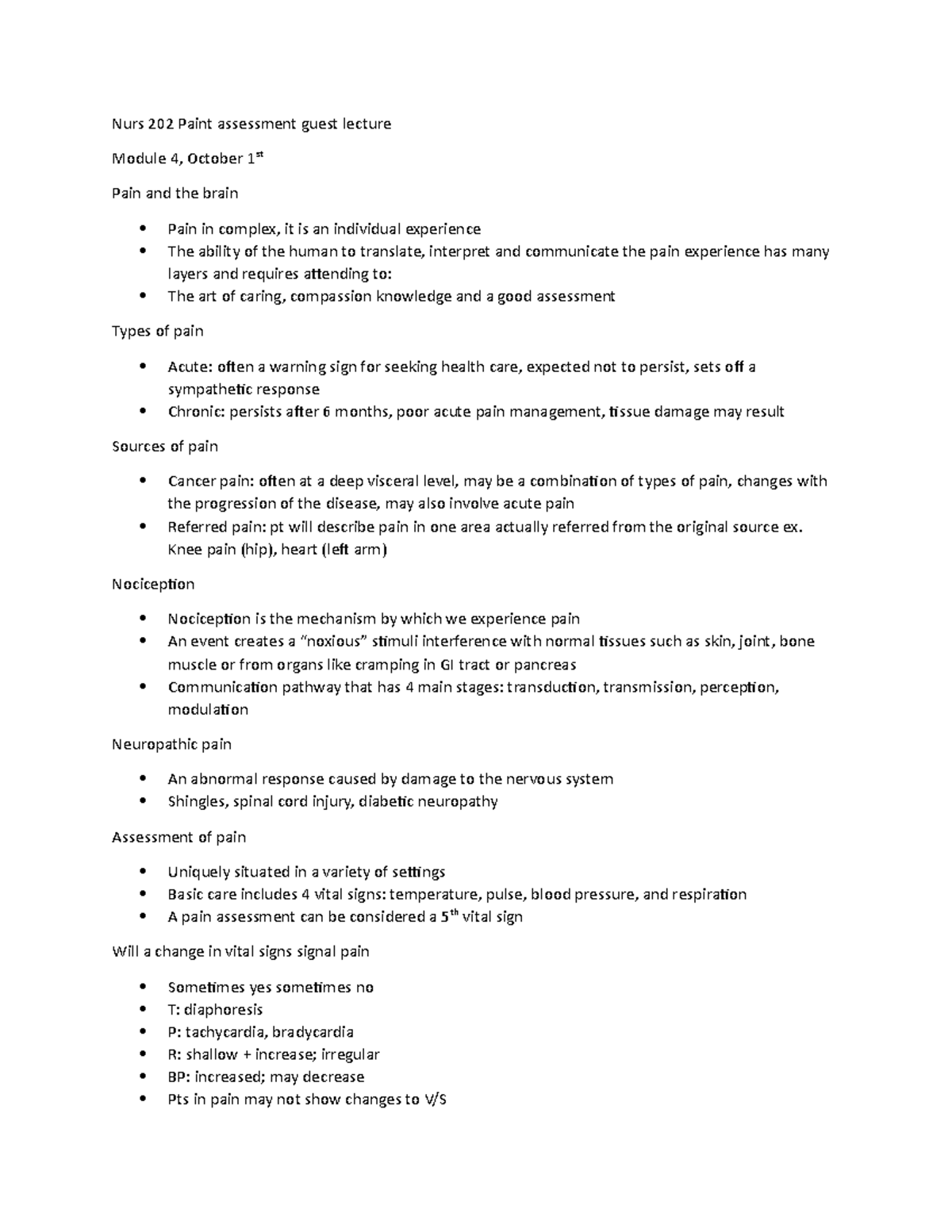 Nurs 204 Module 4 Guest Lecture - Nurs 202 Paint assessment guest ...