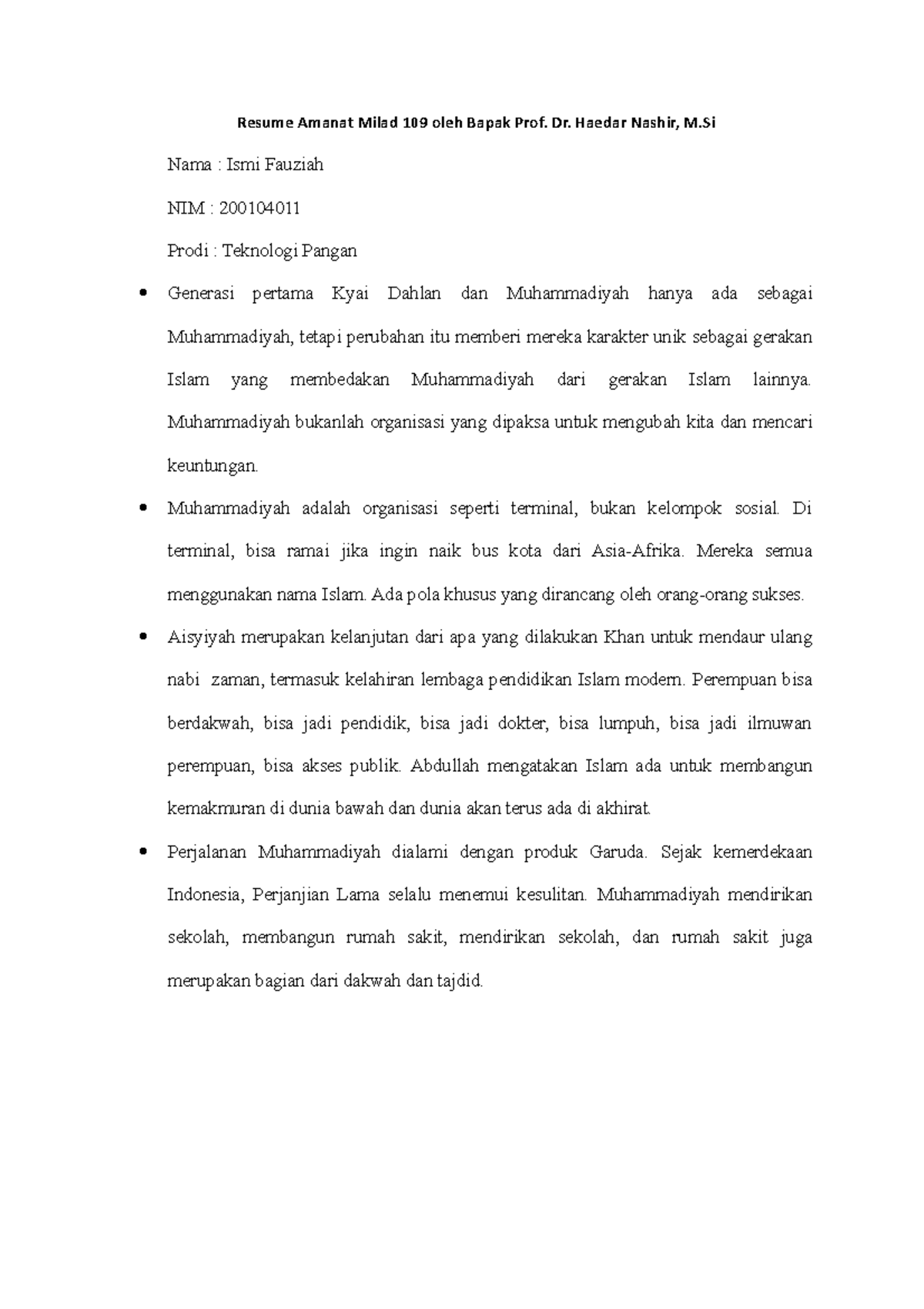 Amanat Milad Ismi Fauziah - Resume Amanat Milad 109 Oleh Bapak Prof. Dr ...