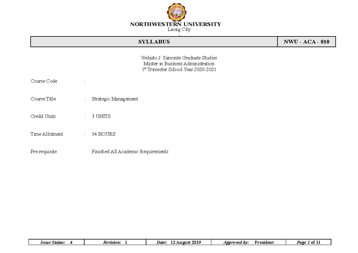 Strategicmgt 2020 school - Laoag City . Vedasto J. Samonte Graduate ...