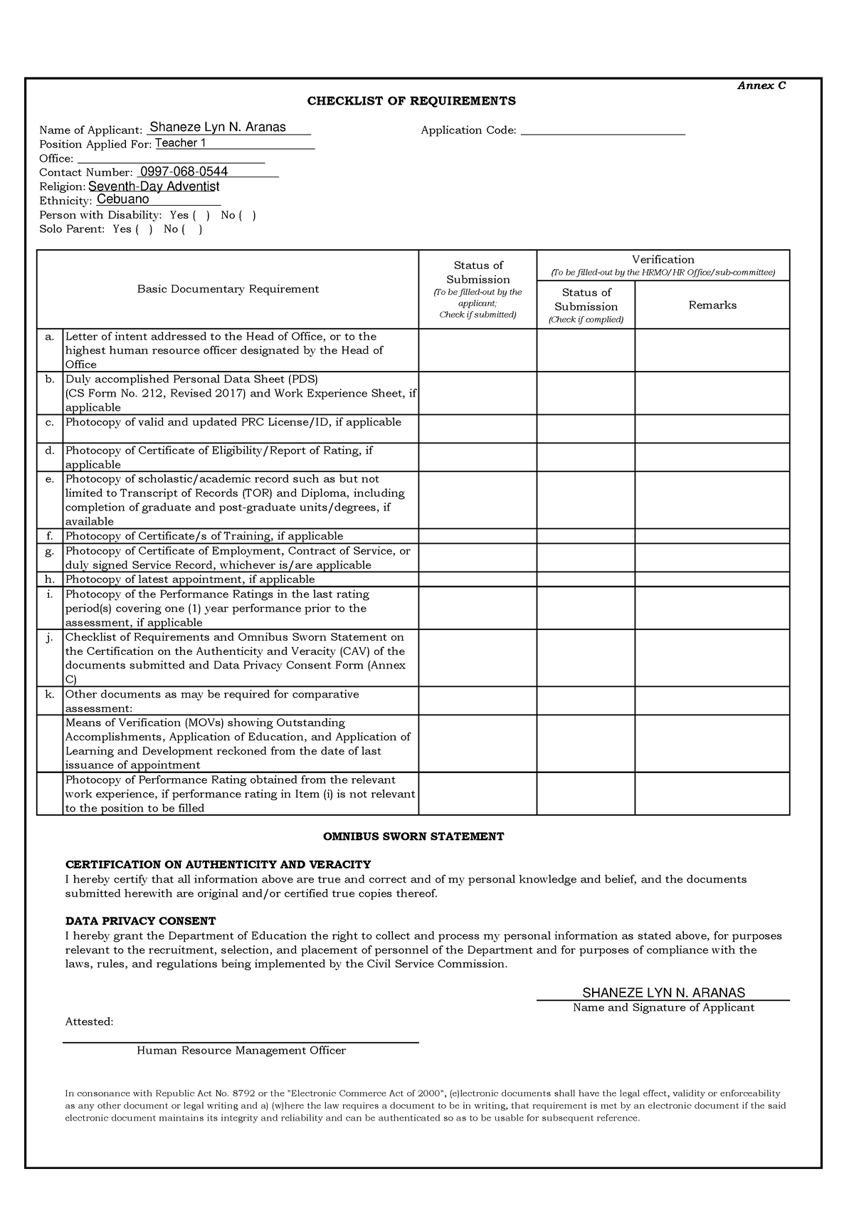 Annex-C Checklist-of-Requirements-and-Omnibus-Sworn-Statement - Annex C ...