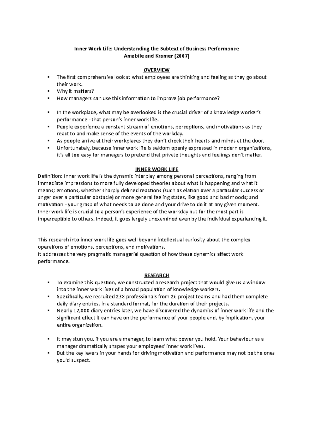 Inner Work Life 2 - Lecture notes 3 - Inner Work Life: Understanding ...