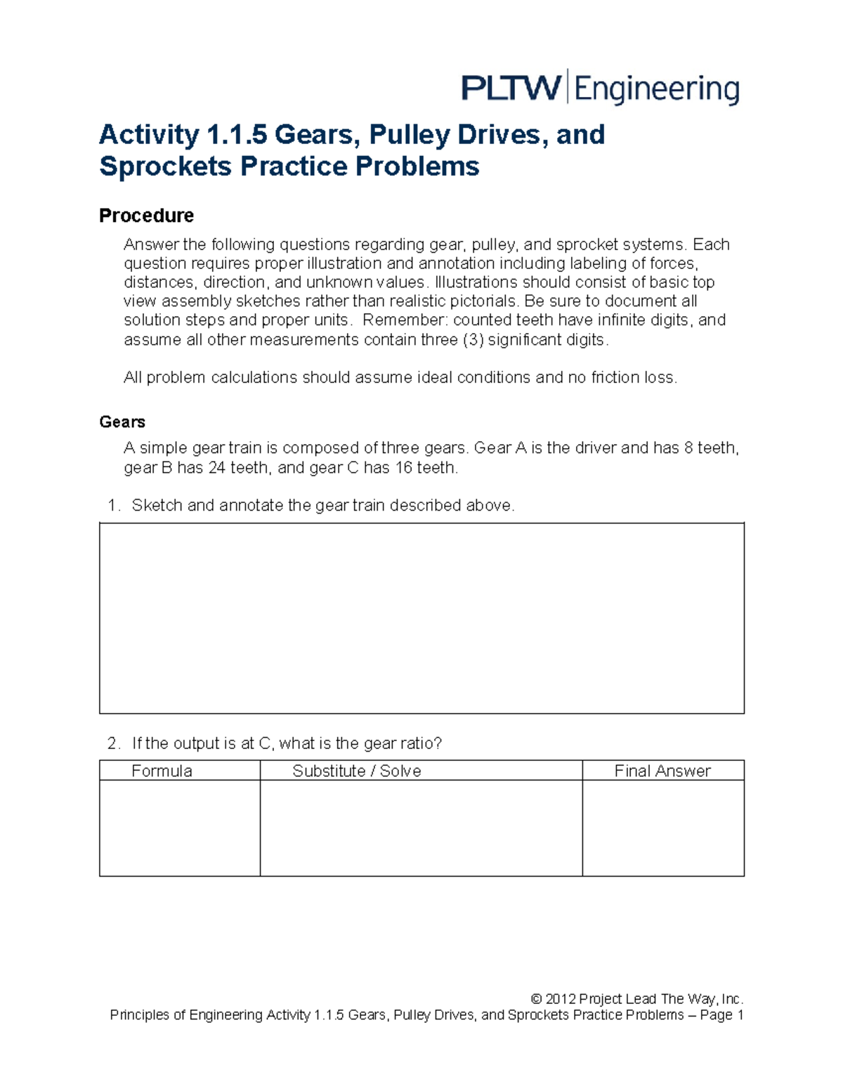 1 1 5 A Gears Pulley Drives Sprockets Practice Problems Activity 1.1