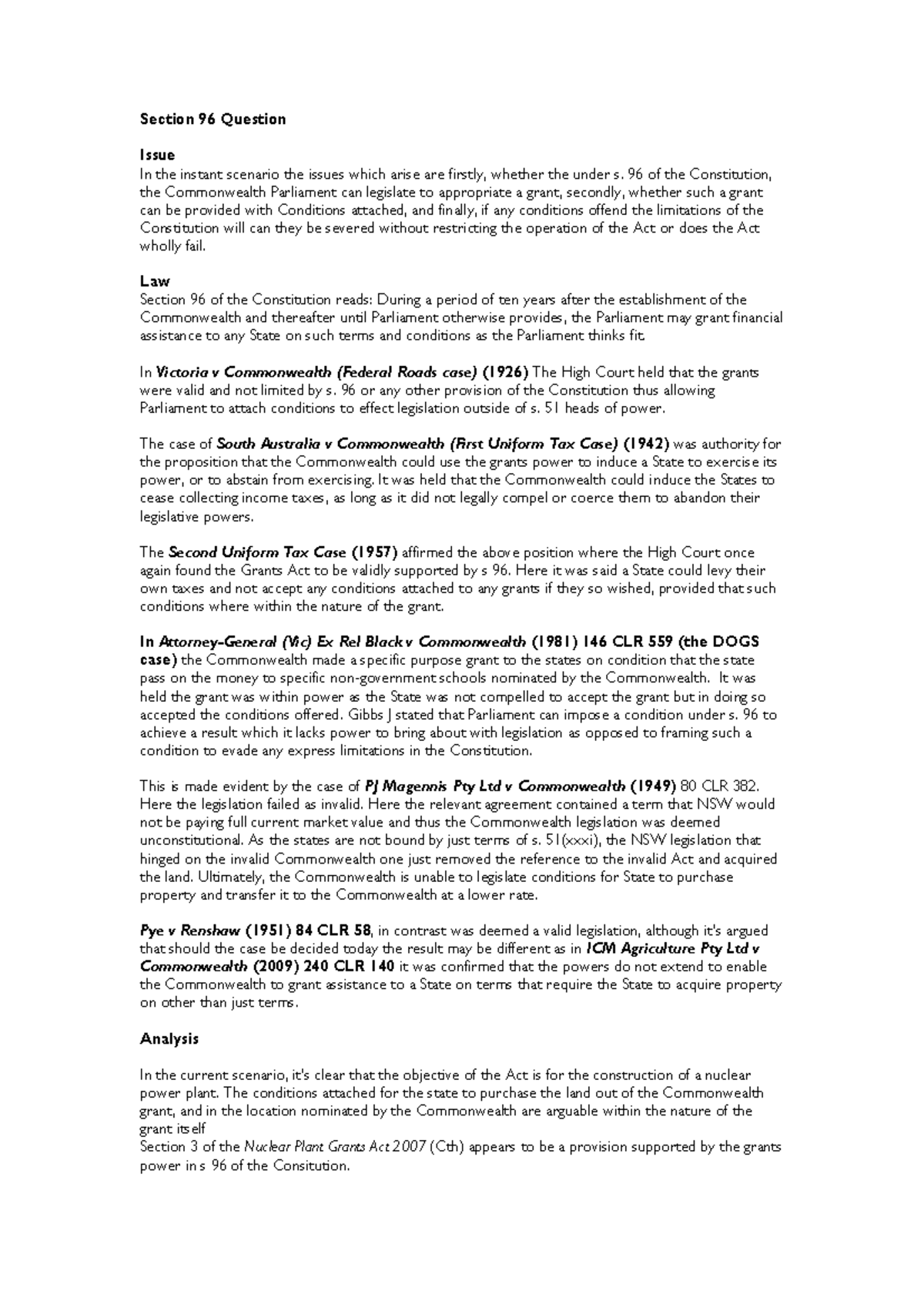 Constitutionallaw2sampleanswersandexamstructure Section 96