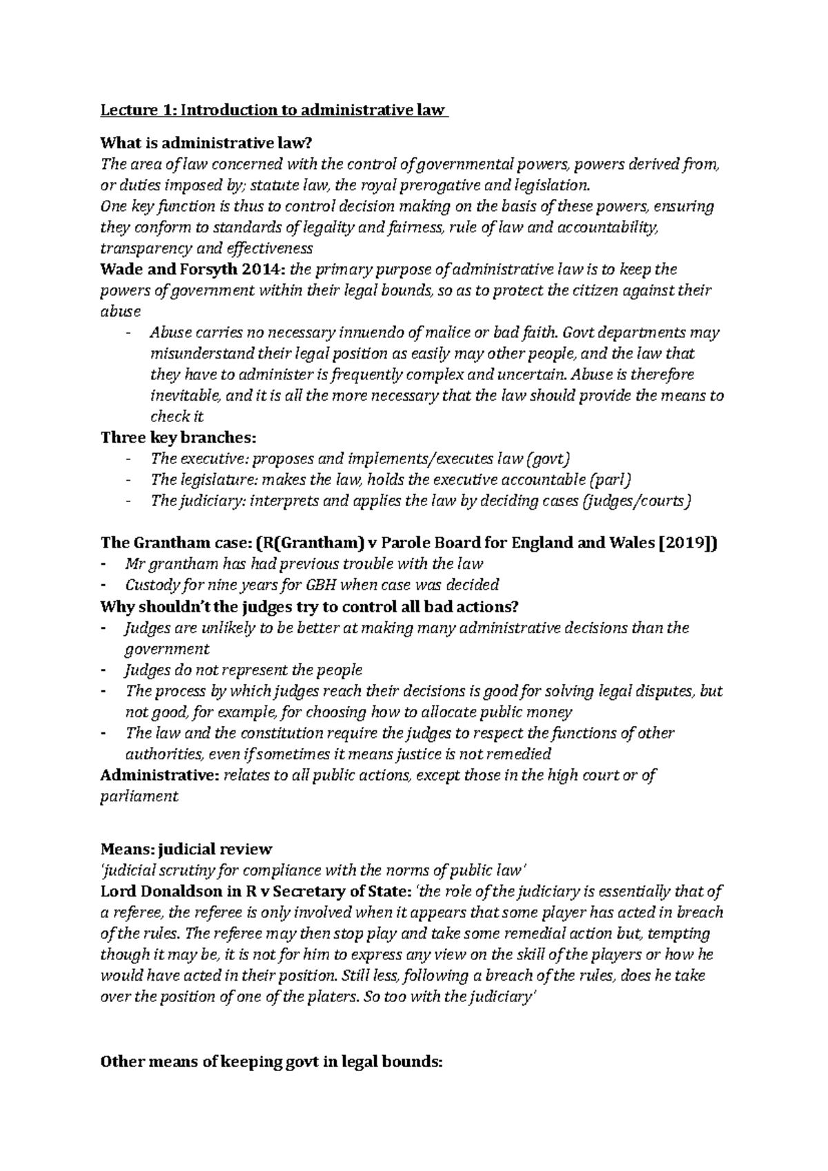 Public Law II Lecture notes - Lecture 1: Introduction to administrative ...