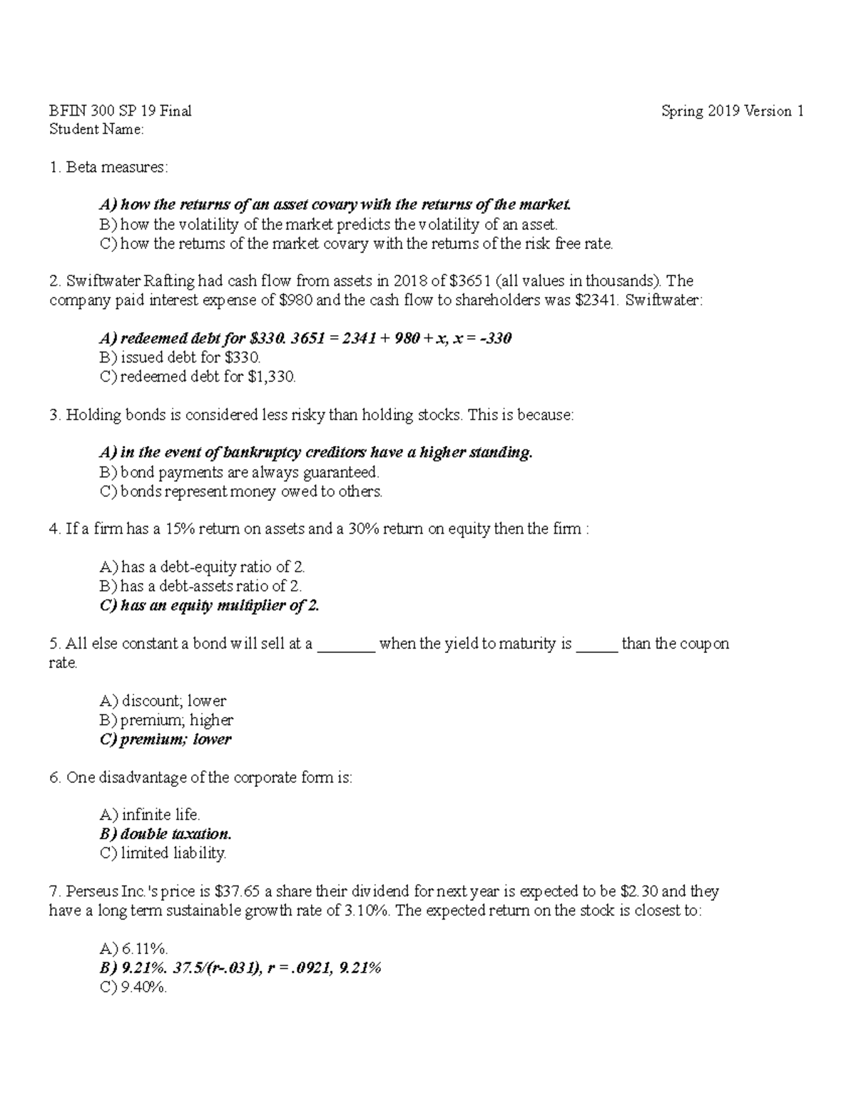 BFIN 300 SP 19 Final Guideline Answers - BFIN 300 SP 19 Final Spring ...