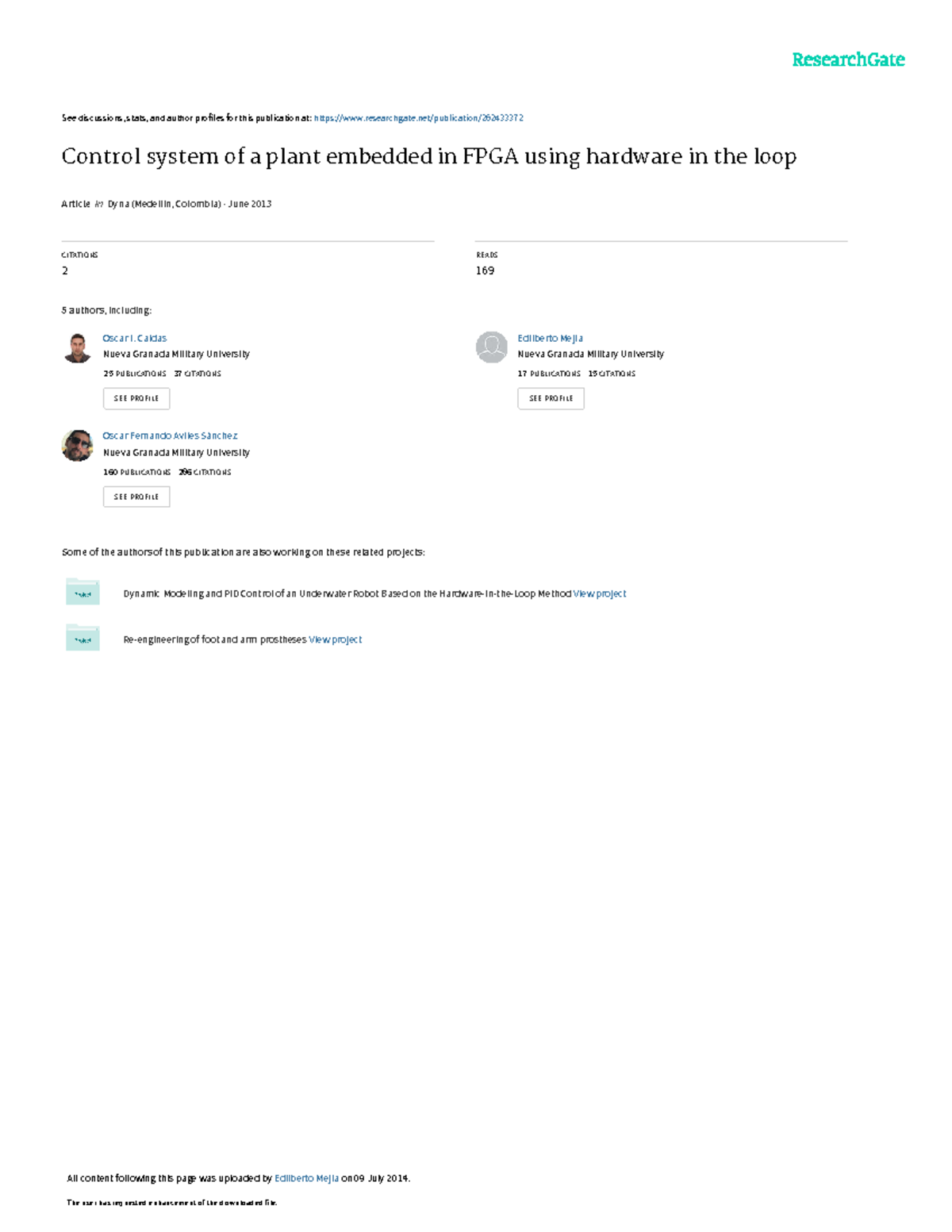 Control system of a plant embedded in FPGA using h - See discussions ...