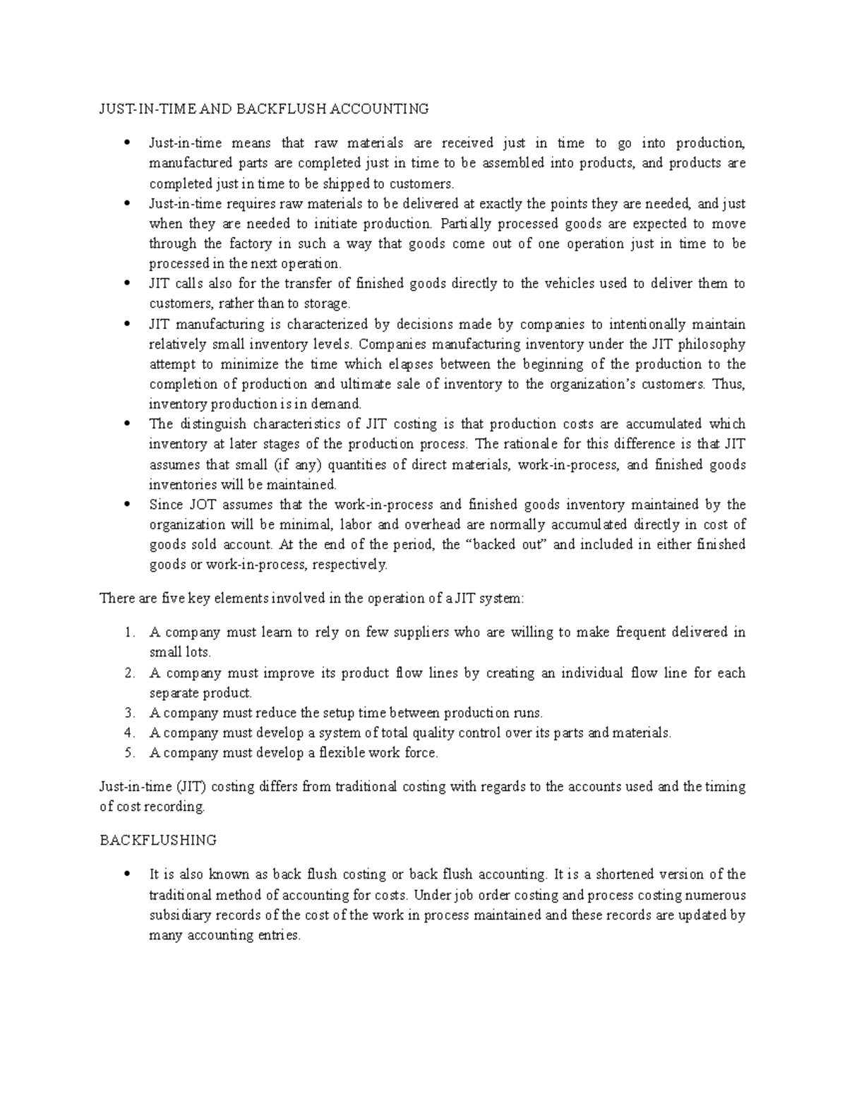 Just-in-time and backflush costing - JUST-IN-TIME AND BACKFLUSH ...