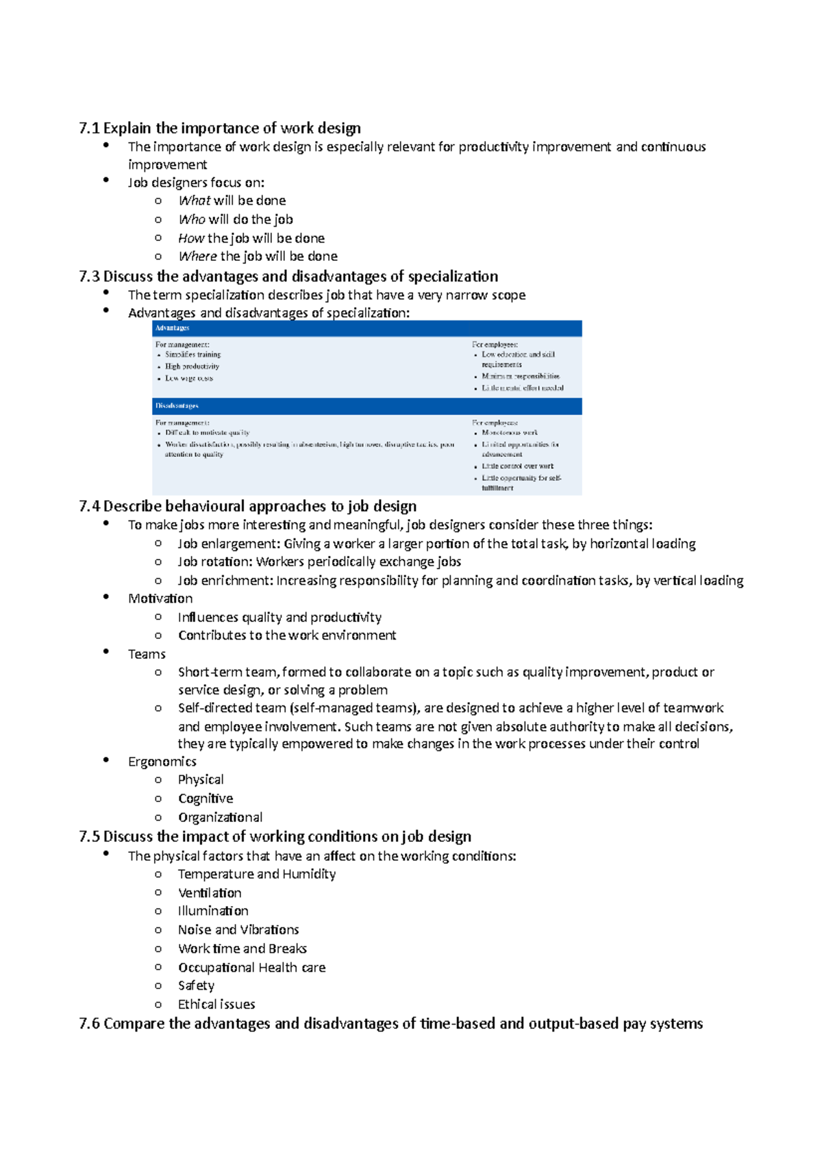 Operations management - ch. 7 - 7 Explain the importance of work design ...