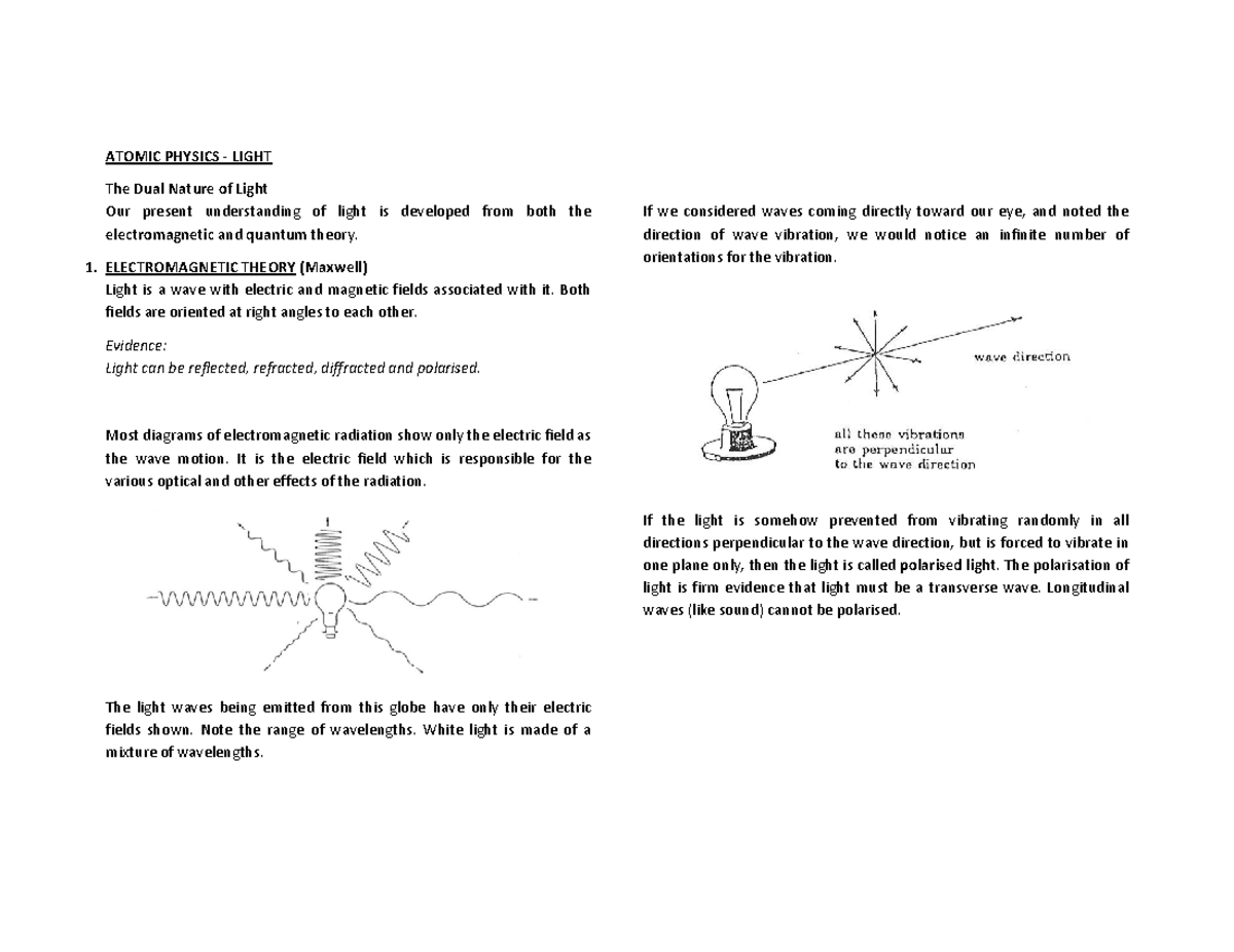 Atomic Physics - ATOMIC PHYSICS ‐ LIGHT The Dual Nature Of Light Our ...