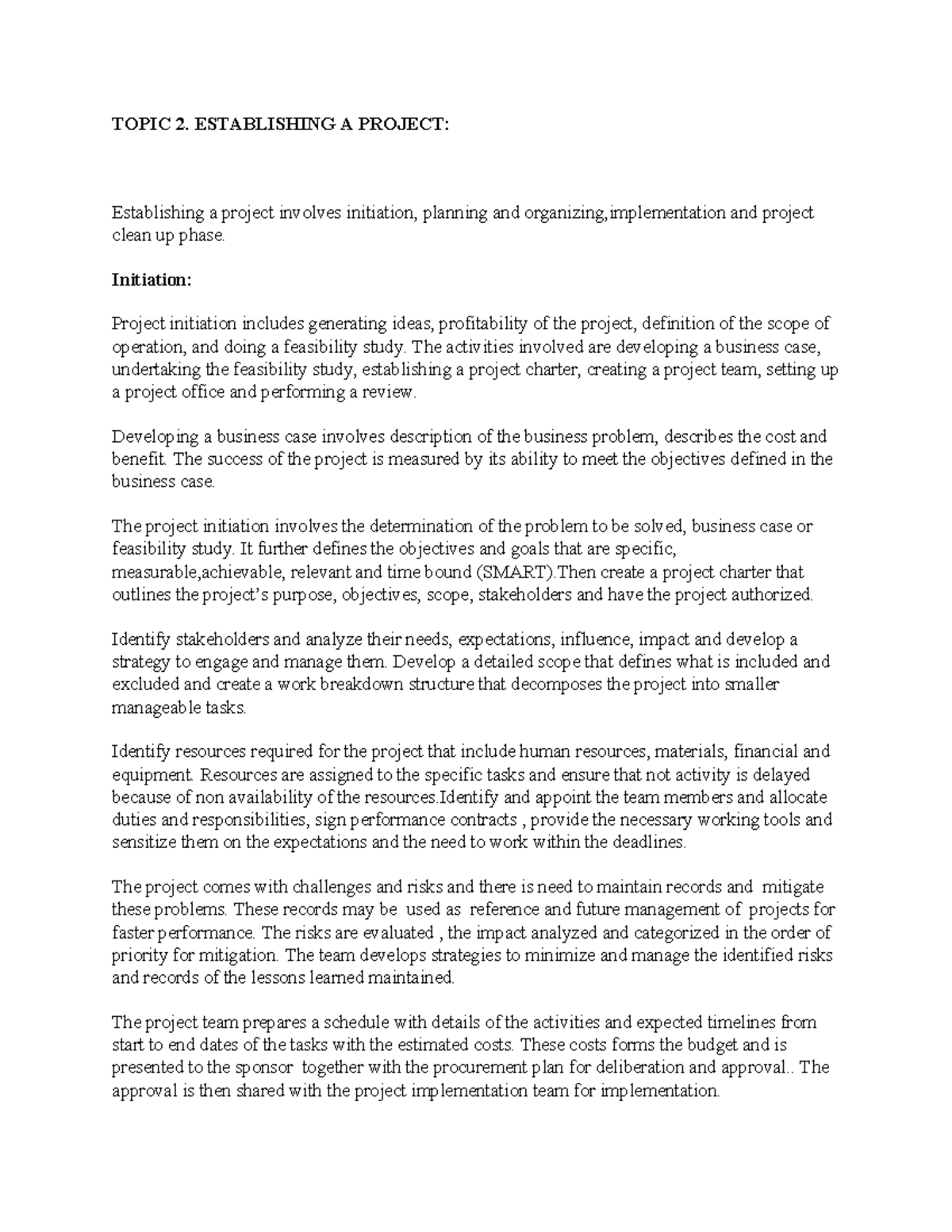 Topic 2 - project implementation and design - TOPIC 2. ESTABLISHING A ...