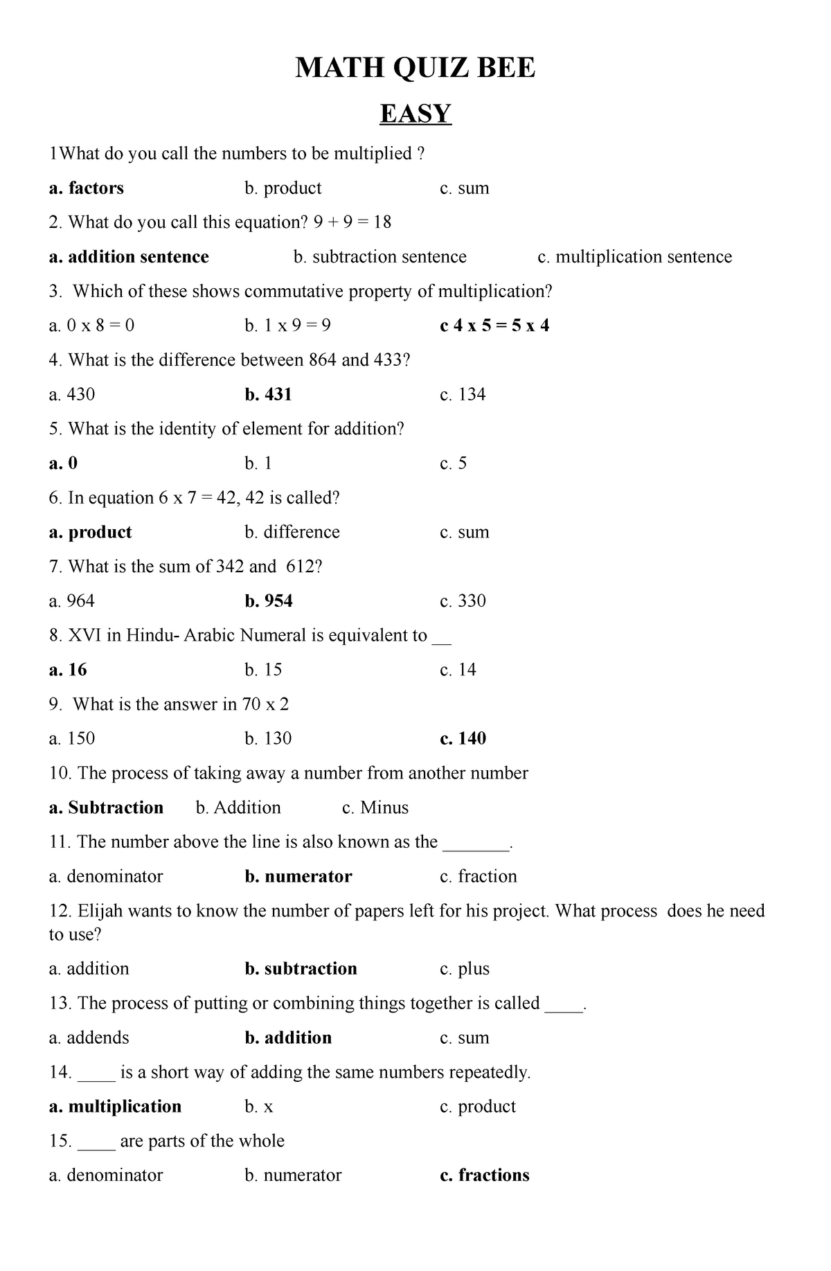 grade 7 math quiz bee questions with answers