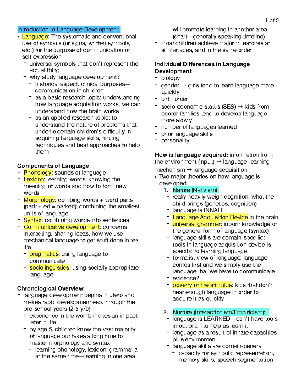Psych 133C Language Developemnt Notes - Introduction to Language ...