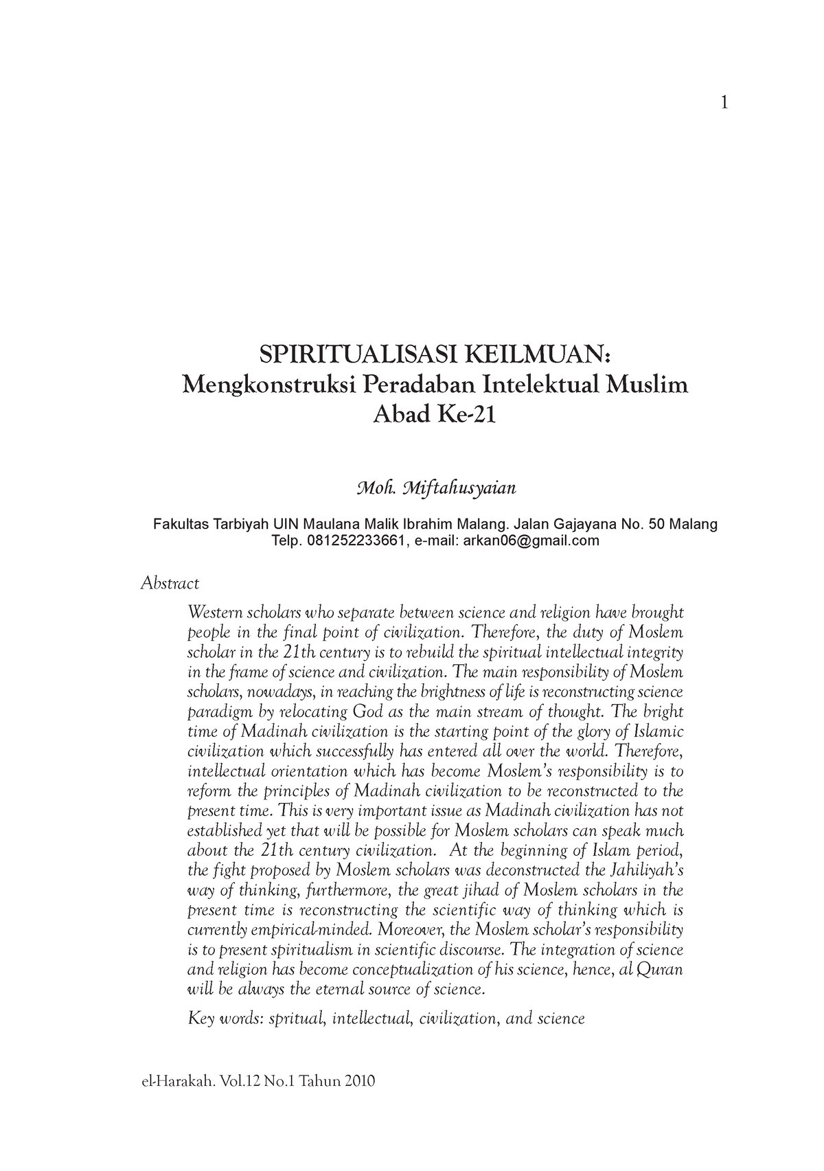 Spiritualisasi Keilmuan Mengkonstruksi Peradaban Intelektual Muslim ...