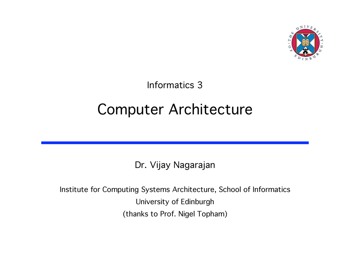 Lecture 01-intro - Computer Architecture = – Instruction Set ...
