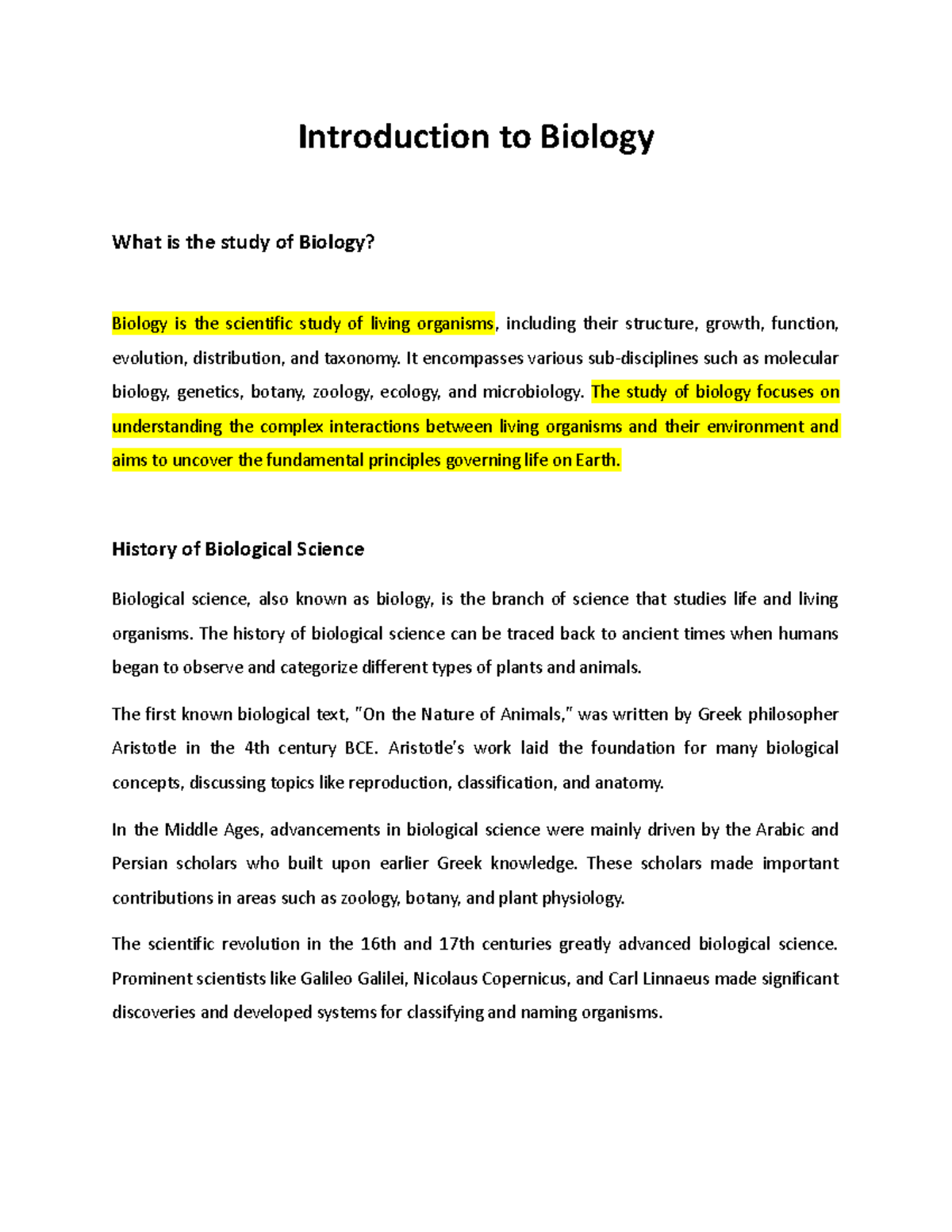 Introduction to Biology-Lecture notes - Introduction to Biology What is ...