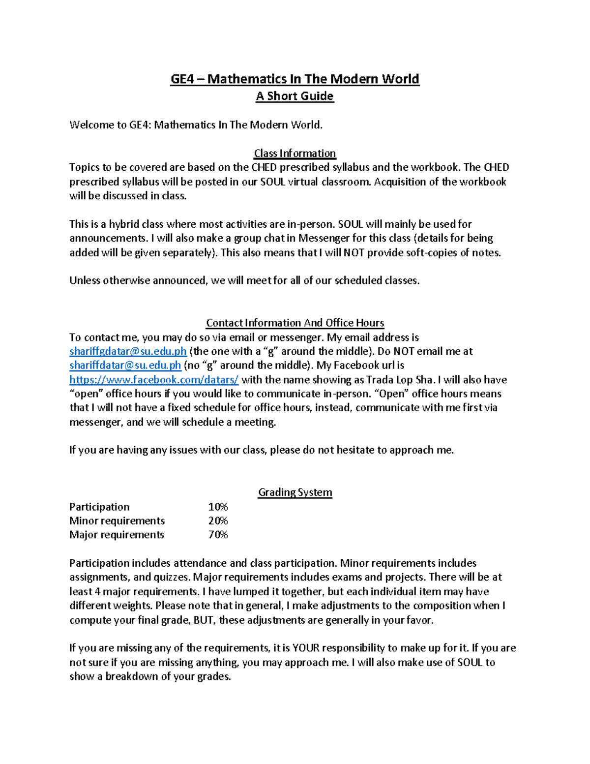 GE4 Guide Enjoy GE4 Mathematics In The Modern World A Short Guide