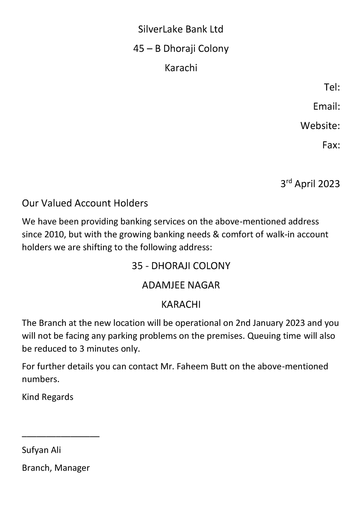 Circular - notes - SilverLake Bank Ltd 45 – B Dhoraji Colony Karachi ...