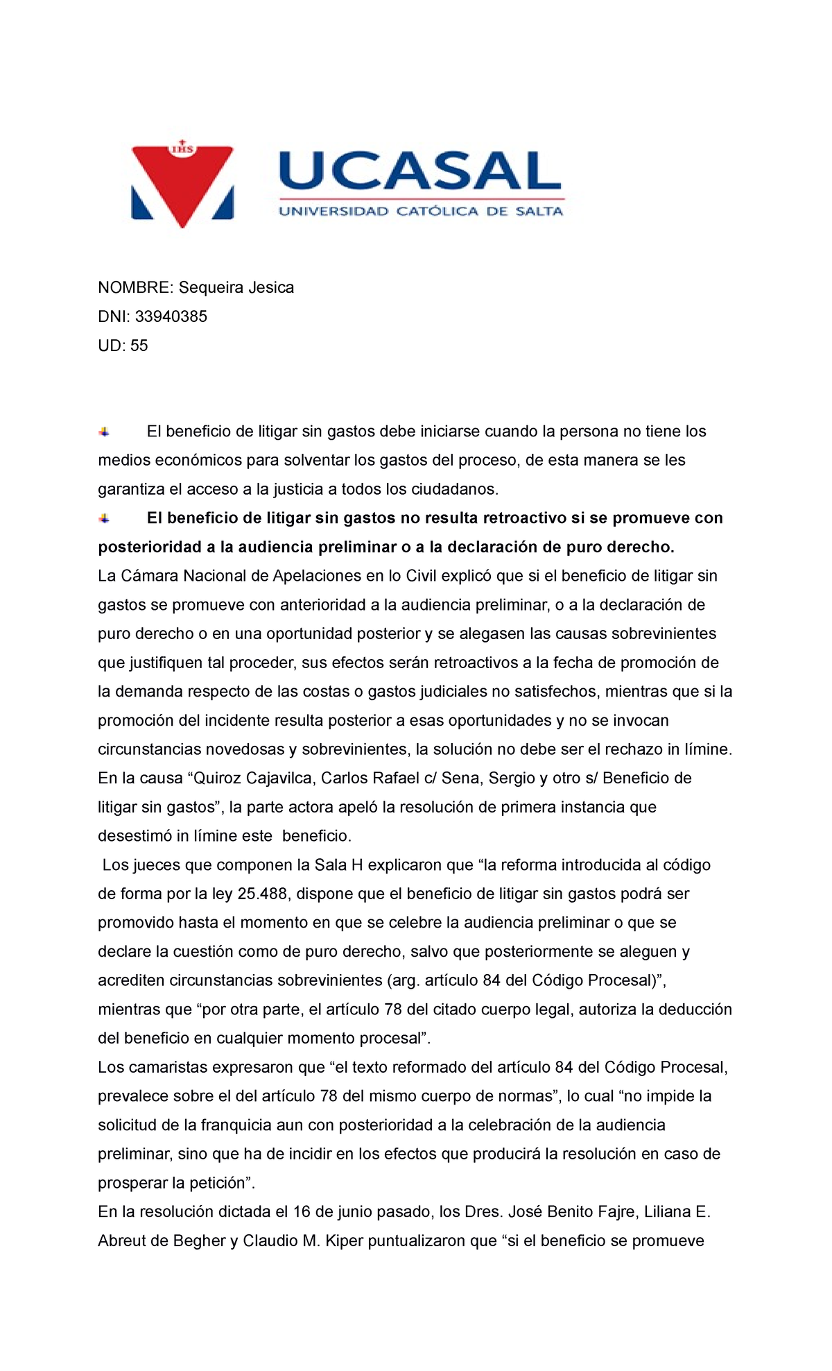 Actividad 3 B - Son Los Trabajos De Los Casos - NOMBRE: Sequeira Jesica ...