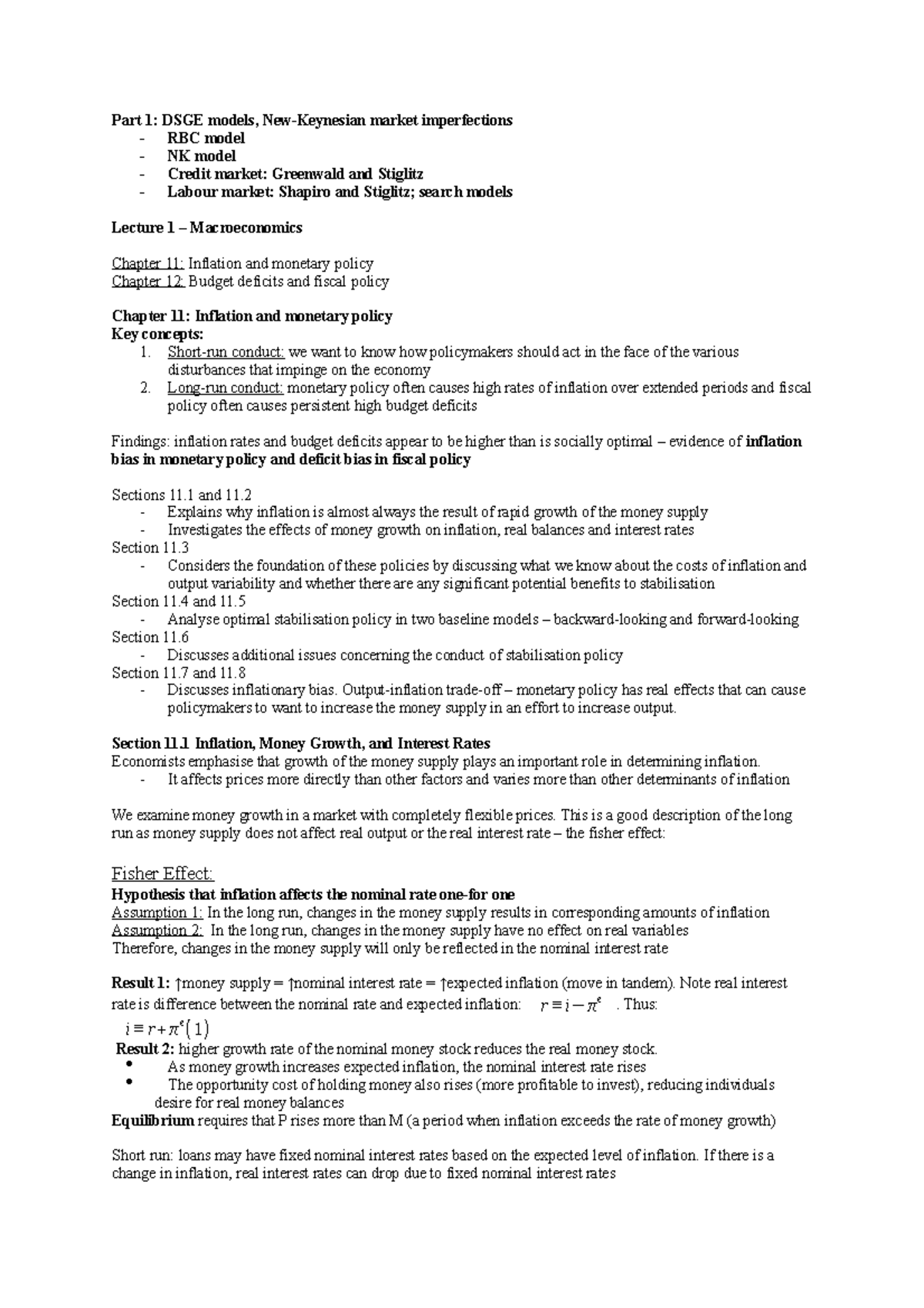 Lecture Notes - Part 1: DSGE models, New-Keynesian market imperfections ...