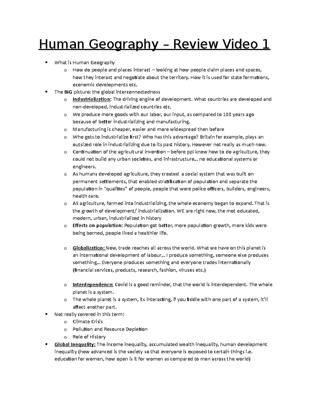 What Is Human Geography - Review Video Notes (for Ch.8 Quiz And LC ...