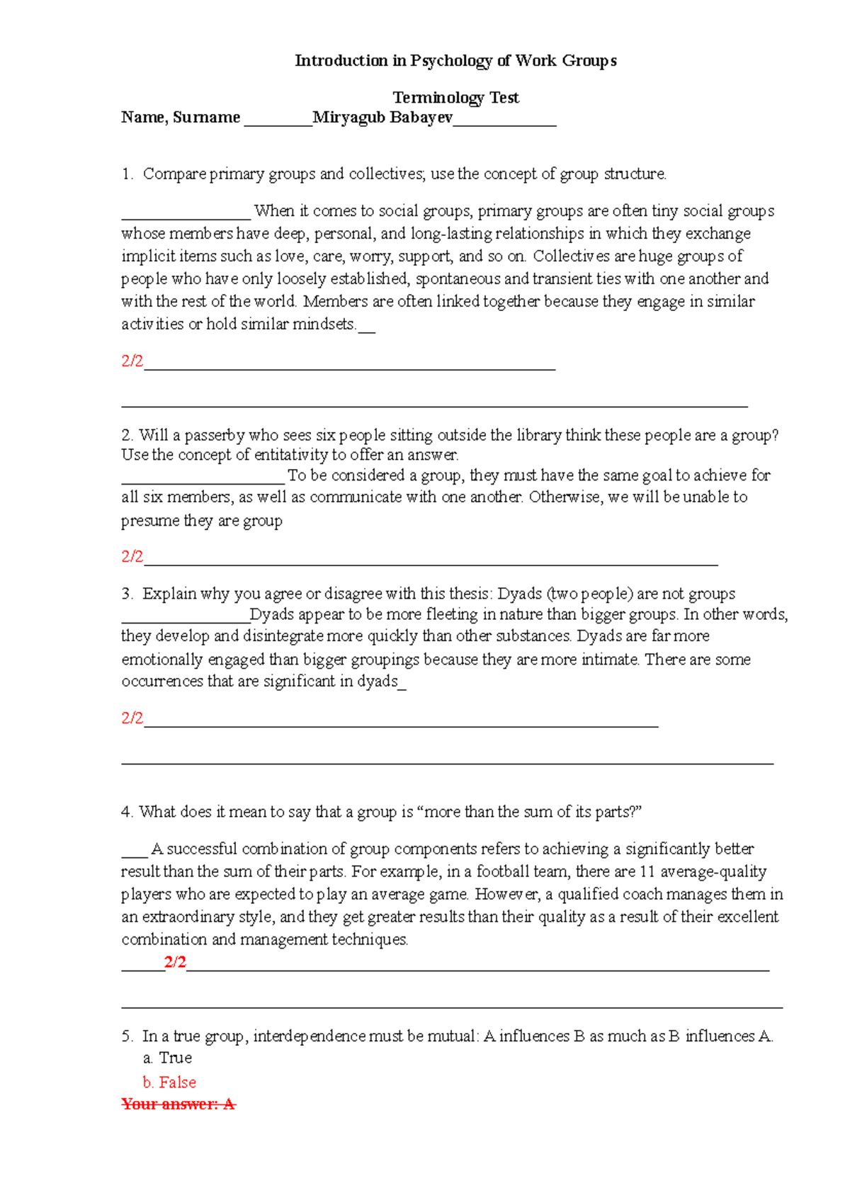 Lecture 1 Terminology TEST- Miryagub Babayev - Terminology Test Name ...