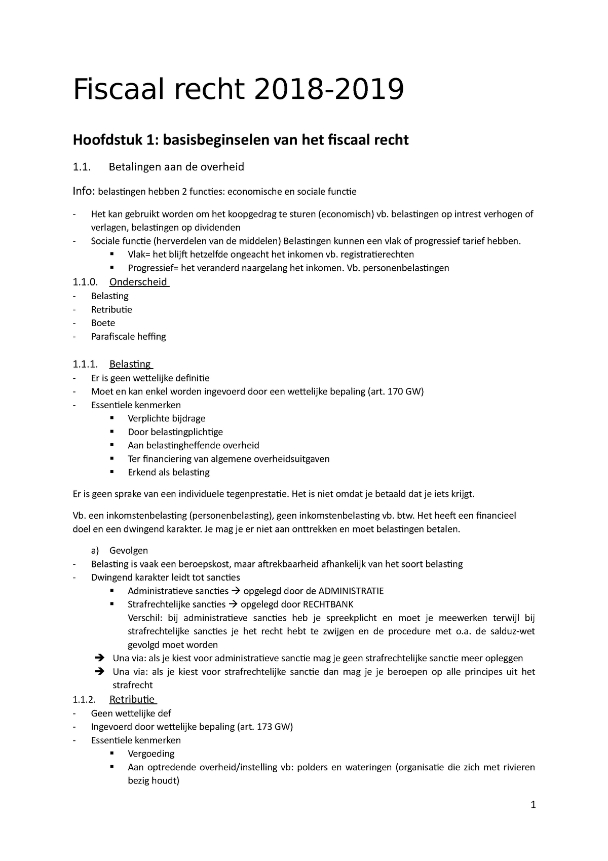 Fiscaal Recht Samenvatting Fiscaal Recht 2018 Hoofdstuk 1