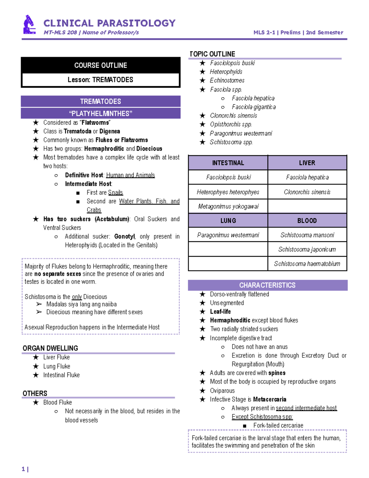 [PARA-LEC] Trematodes - CLINICAL PARASITOLOGY MT-MLS 208 | Name of ...