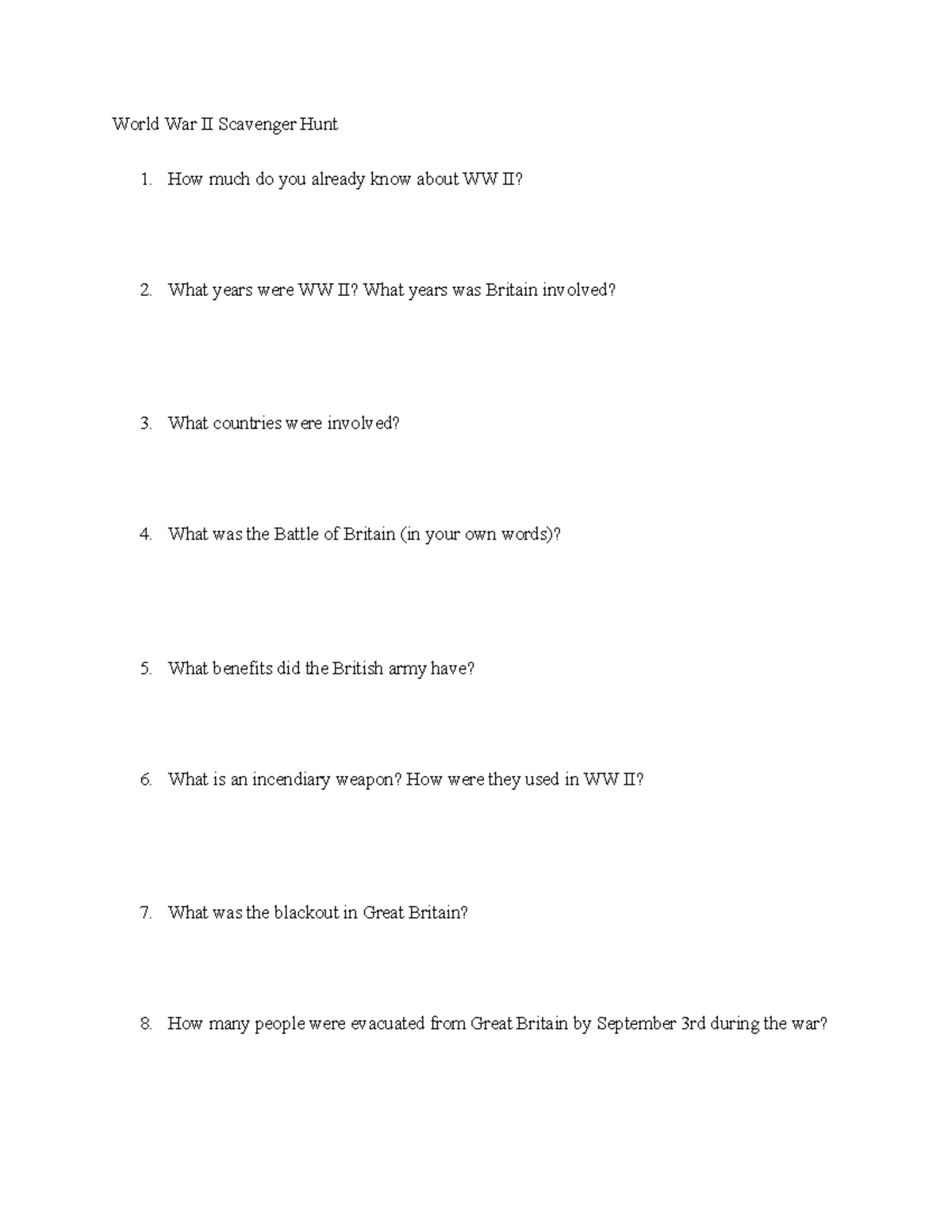 PDF document - World War II Scavenger Hunt 1. How much do you already ...