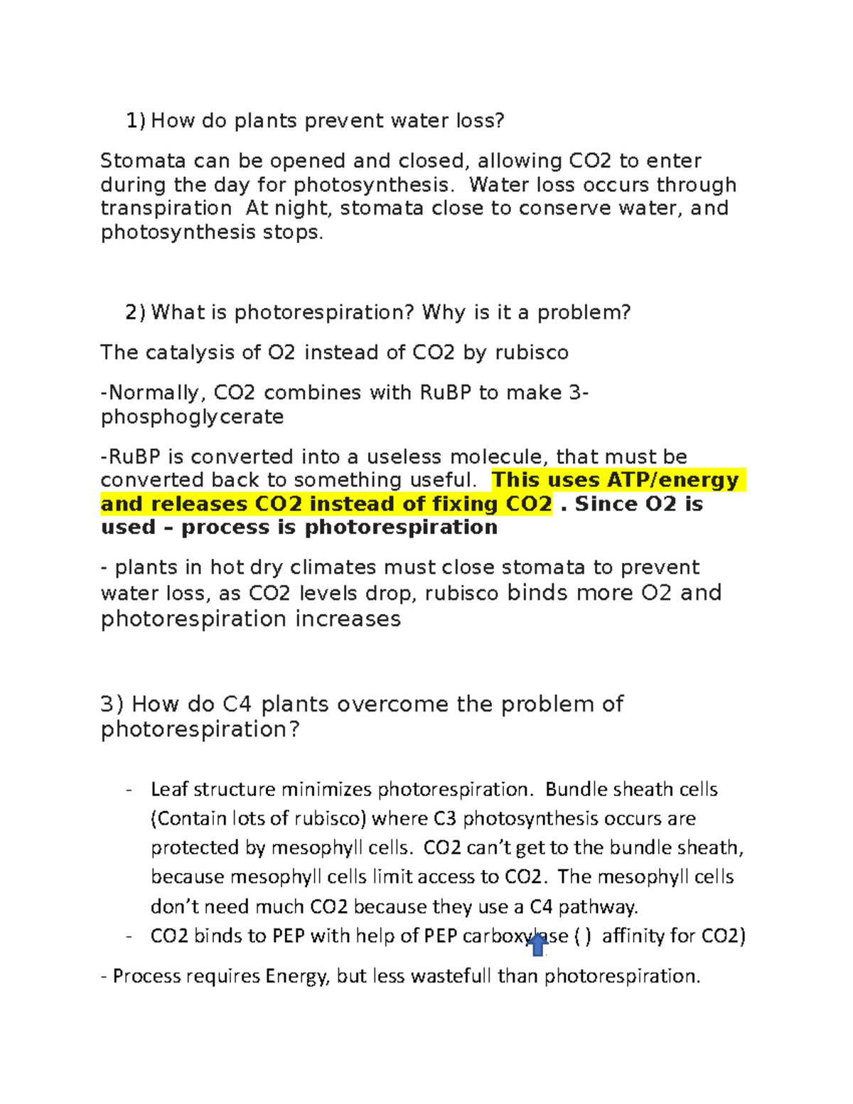 C4 plant solutions basic 1) How do plants prevent water loss