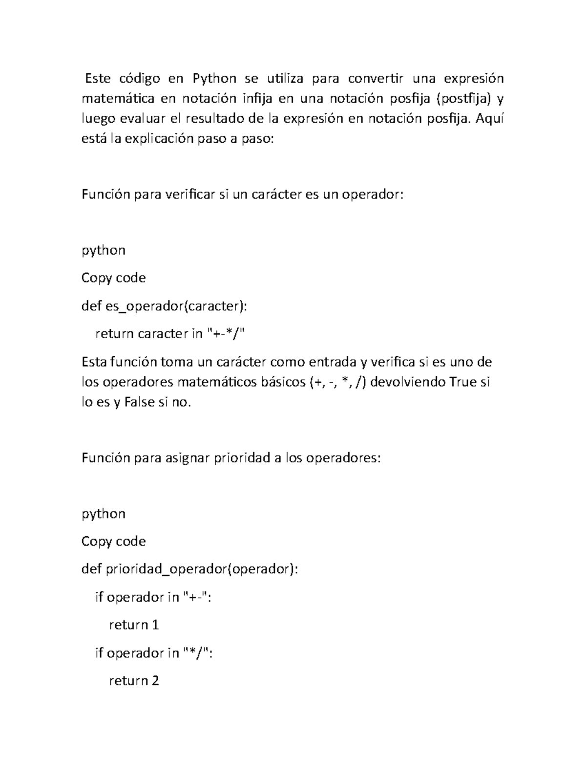 Este código en Python se utiliza para convertir una expresión ...