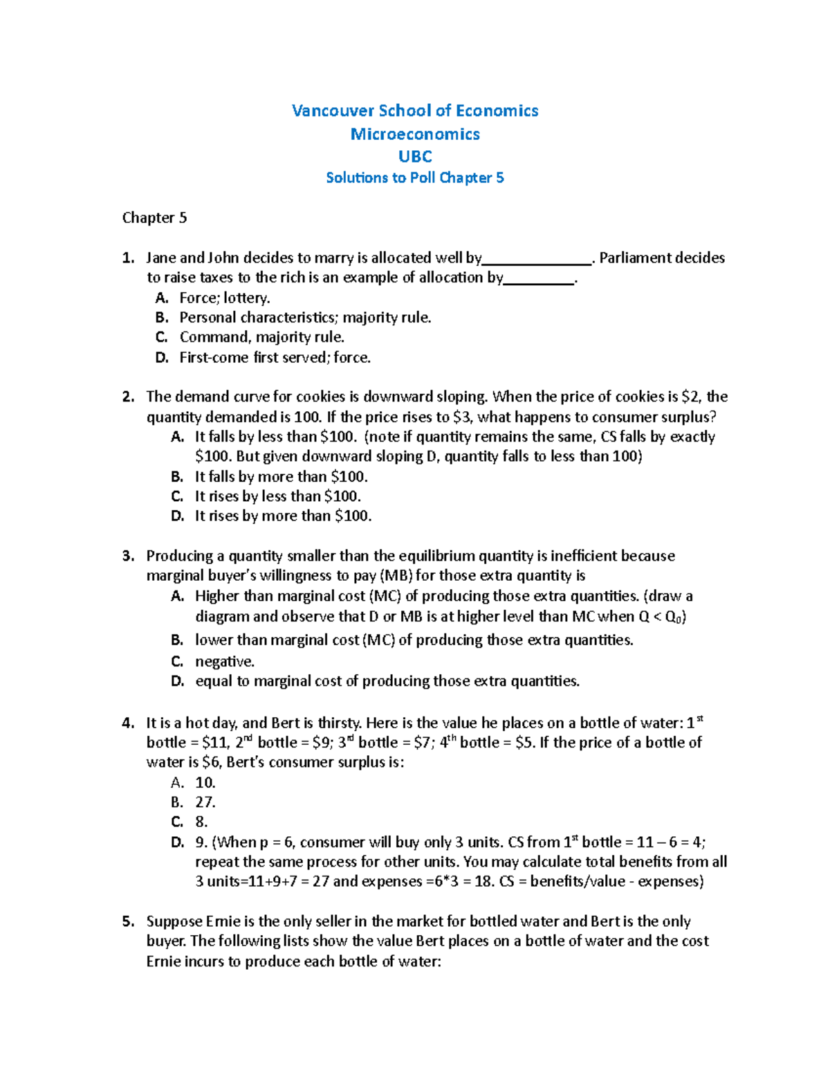Clicker Principles of microeconomics chapter #5 problem solution - ECON ...