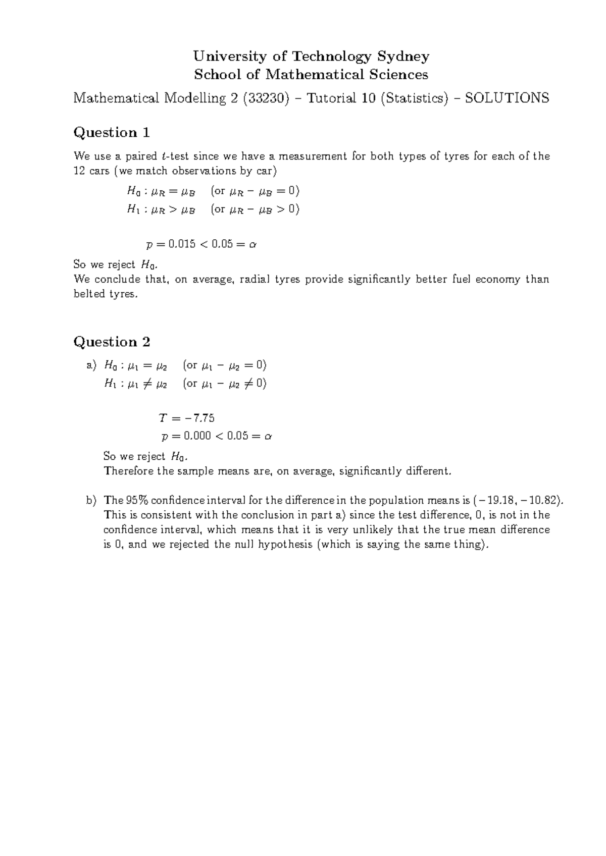M2 Tutorial 10 Solutions - University of Technology Sydney School of ...