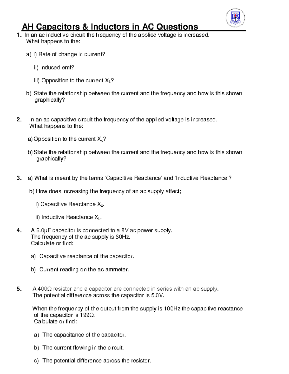 [83246 ]11. AH Capacitors Inductors in AC Circuits Questions - AH ...