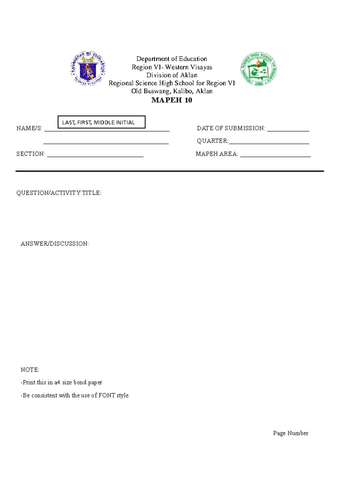 Template-for- Mapeh-10-1 - Department of Education Region VI- Western ...