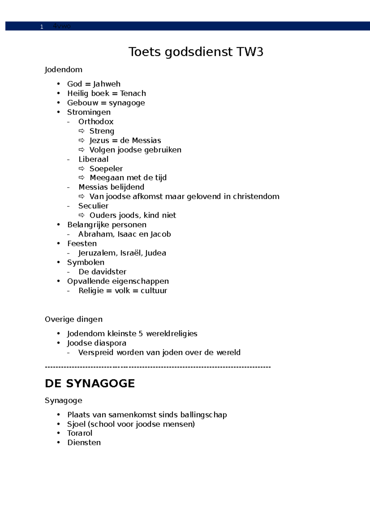 TW3 4vwo - Godsdienst - Toets Godsdienst TW Jodendom God = Jahweh ...