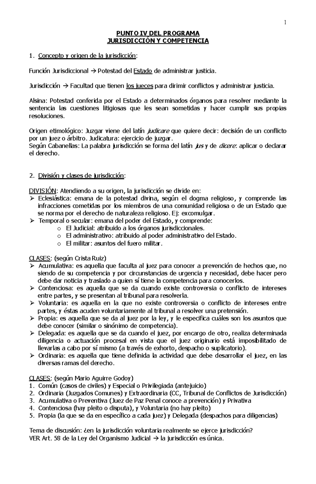 Clase IV Jurisdiccion y Competencia - PUNTO IV DEL PROGRAMA ...