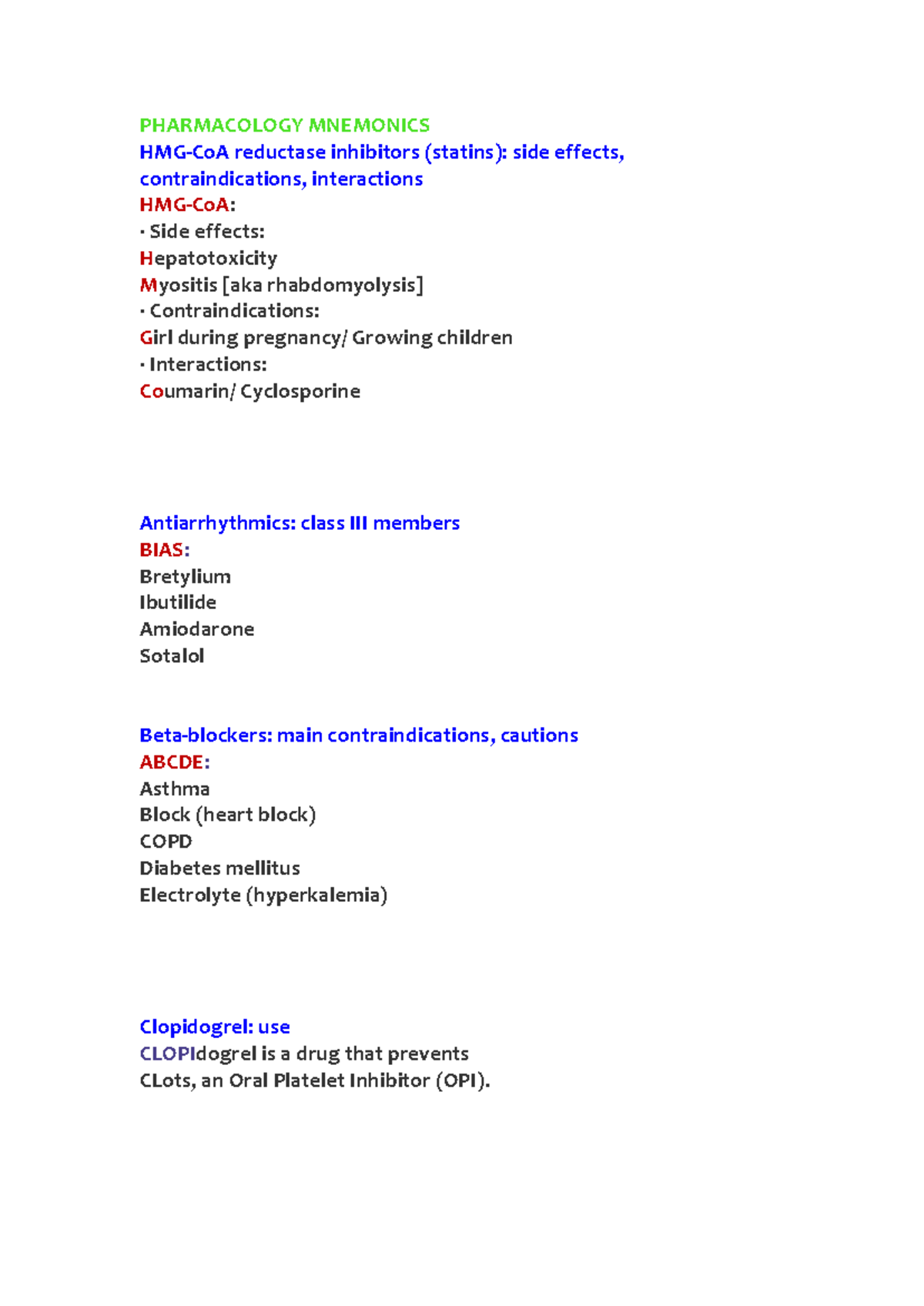 Pharmacology-Mnemonıcs - PHARMACOLOGY MNEMONICS HMG-CoA reductase ...