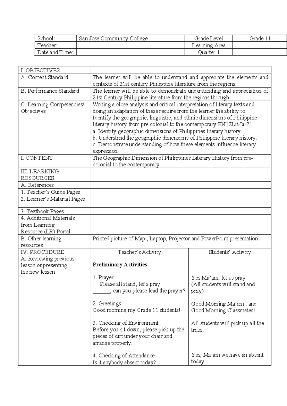 May'ee final lesson plan - School: San Jose Community College Grade ...