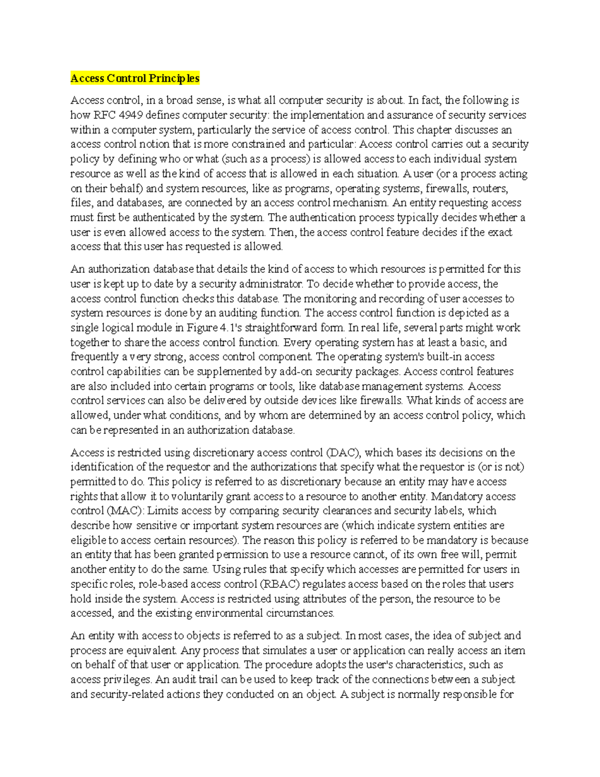 Access Control Principles Access Control Principles Access control