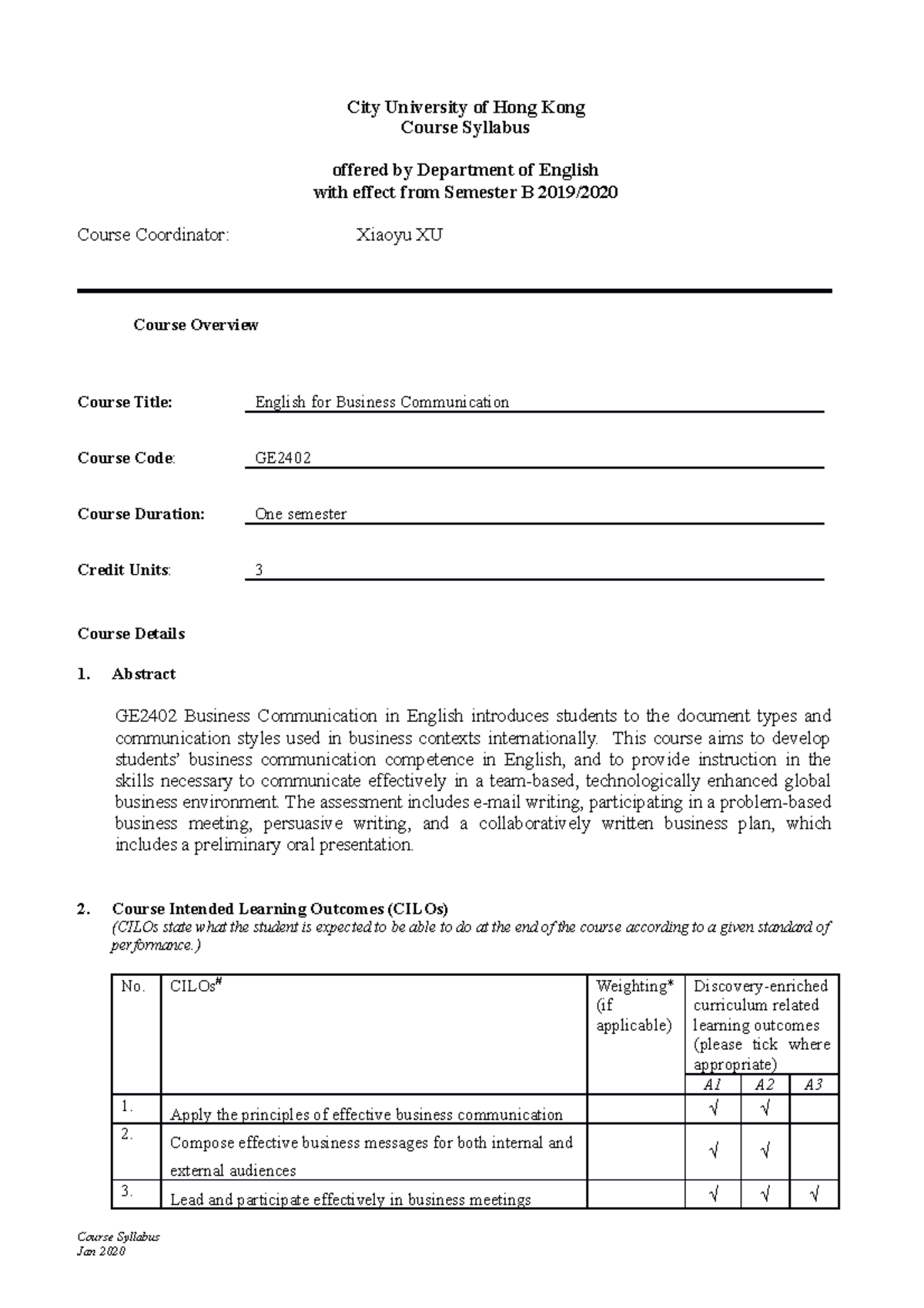 GE2402 Syllabus for the class in the class - General Introduction To ...