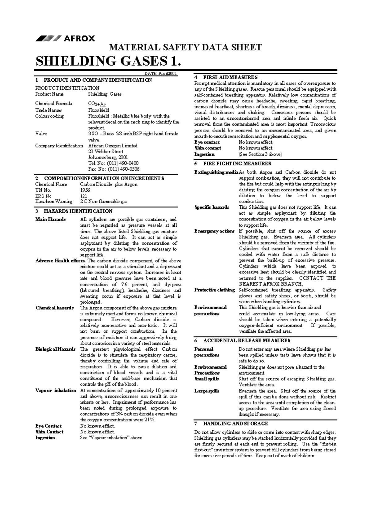 133 Shielding Gases 1 - Fluxshield - AB MATERIAL SAFETY DATA SHEET ...