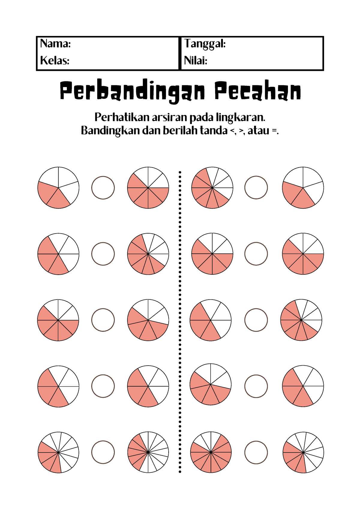 Lkpd Pecahan Perbandingan Pecahan Nama Kelas Perhatikan Arsiran Pada Lingkaran Bandingkan 5095