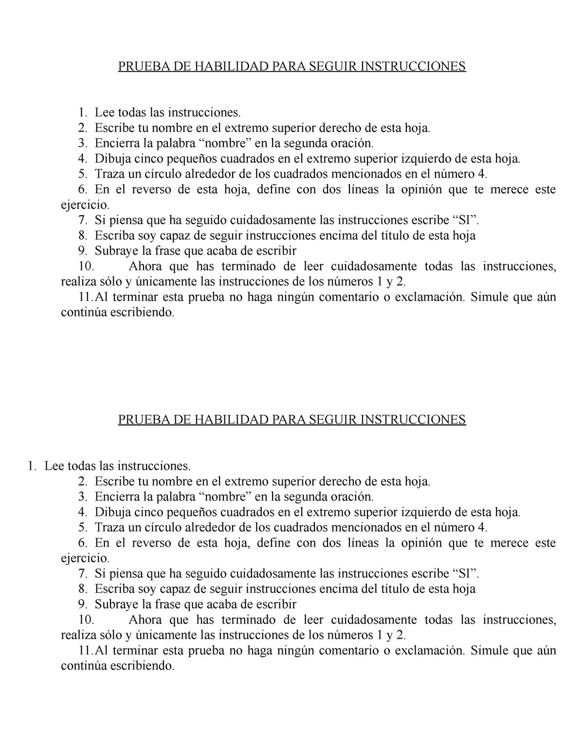 Prueba De Habilidad Para Seguir Instrucciones Prueba De Habilidad Para Seguir Instrucciones 4090