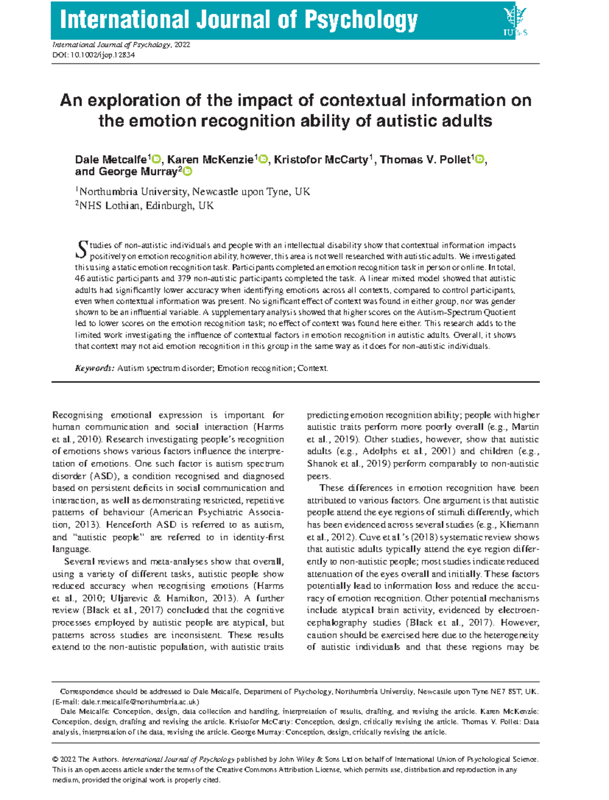 3 An exploration of the impact of contextual information on the emotion ...