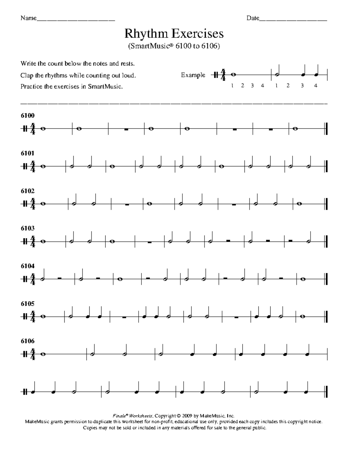 4 simple rhythm exercises copy - 4 4 w 1 2 3 4 ̇ œ œ 1 2 3 4 4 4 w 6100 ...