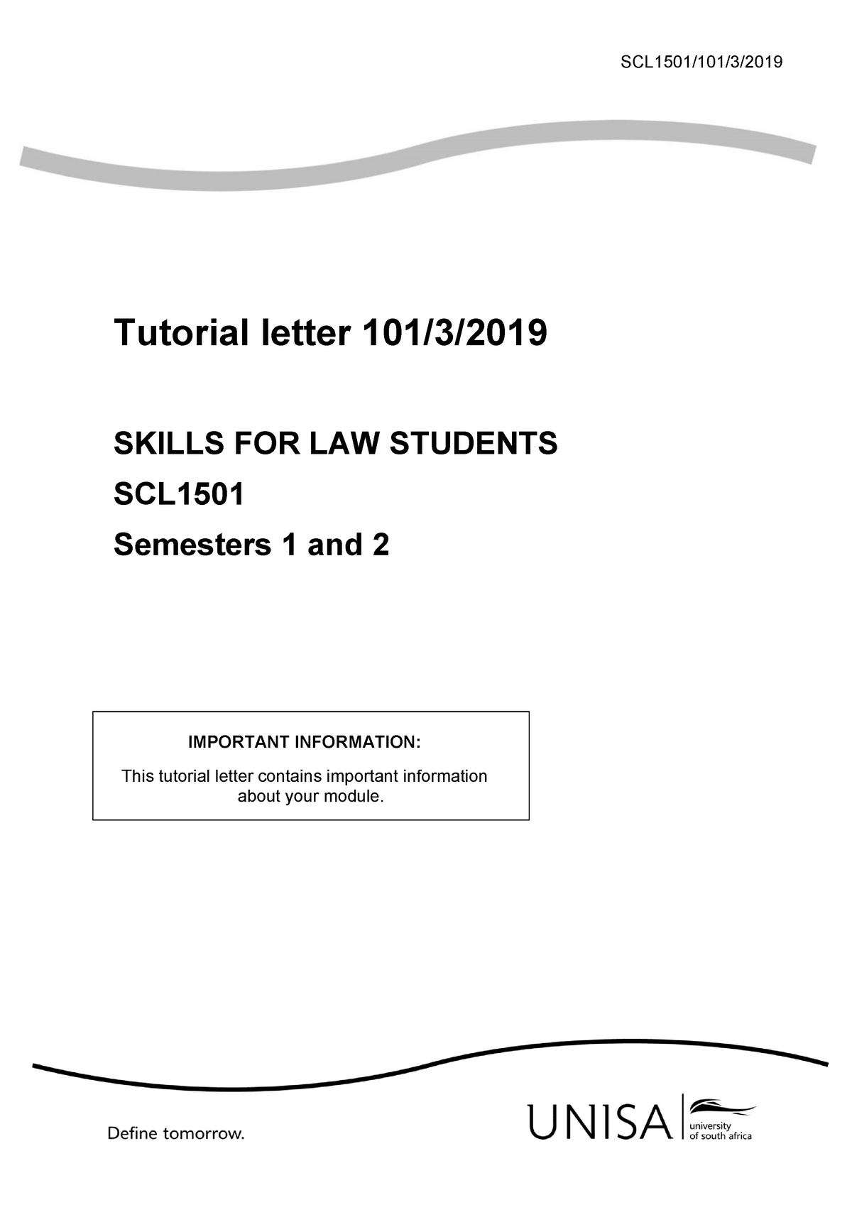 SCL 101 Assignments - First And Second Semester - SCL1501/101/3/ 2019 ...