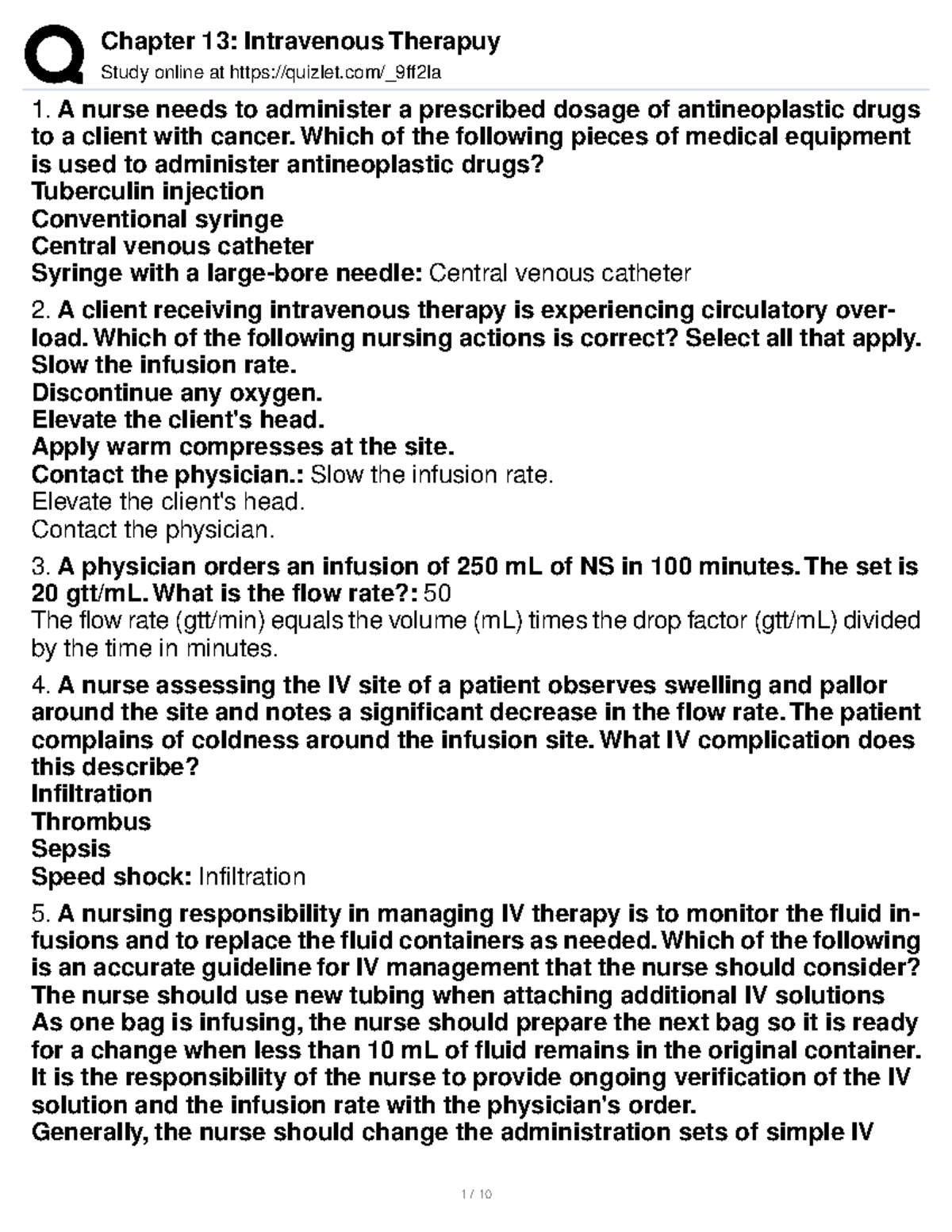 Chapter 13 Intravenous Therapuy Study online at quizlet/_9ff2la A