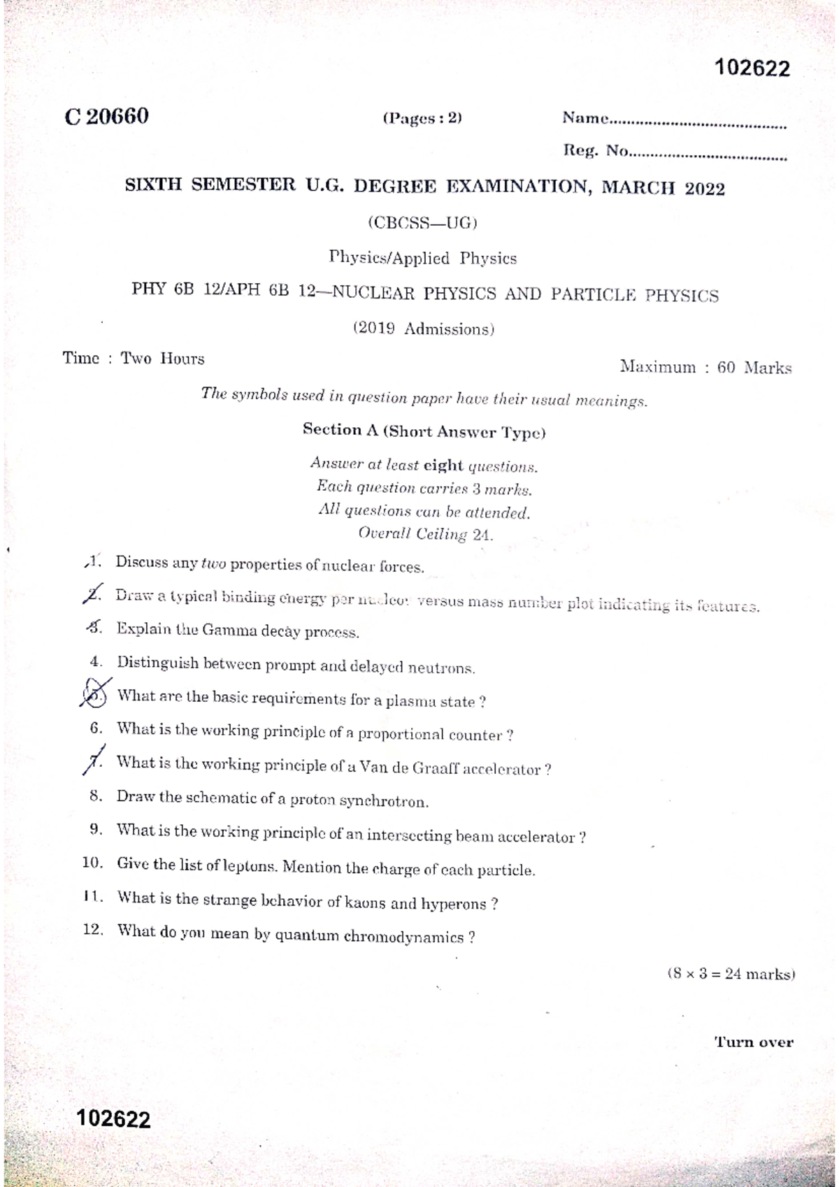 6th semester nuclear physics and particle physics question paper ...